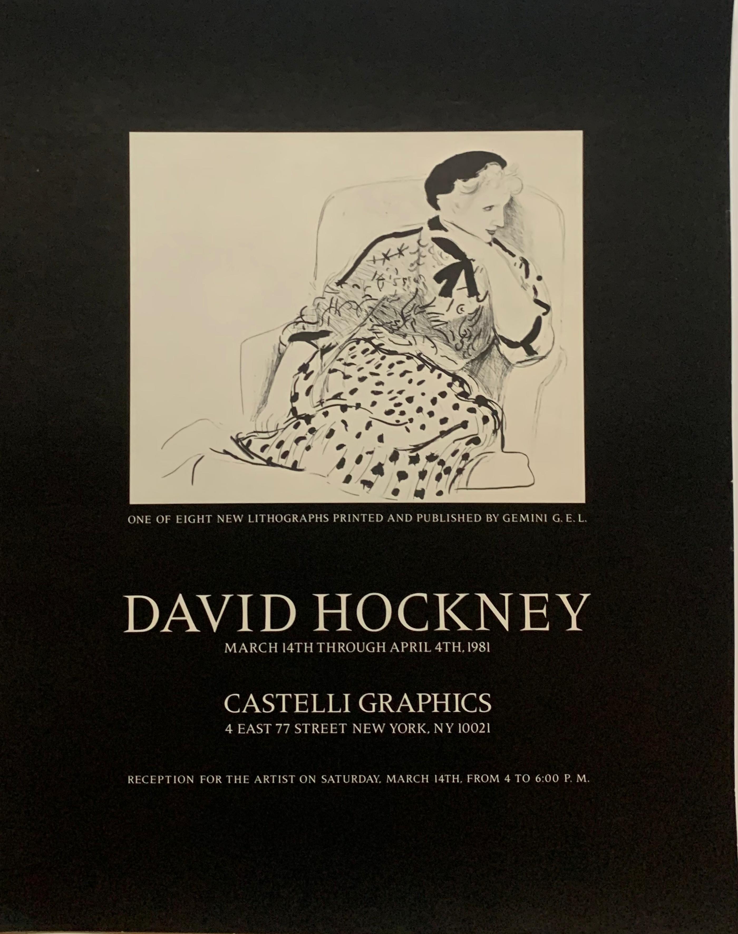 David Hockney
David Hockney chez Castelli Graphics, 1981
Poster en lithographie offset
20 × 16 pouces
Non encadré
Rare affiche de 1981 publiée à l'occasion de la sortie d'une série de nouveaux tirages de David Hockney publiés par Gemini GEL et