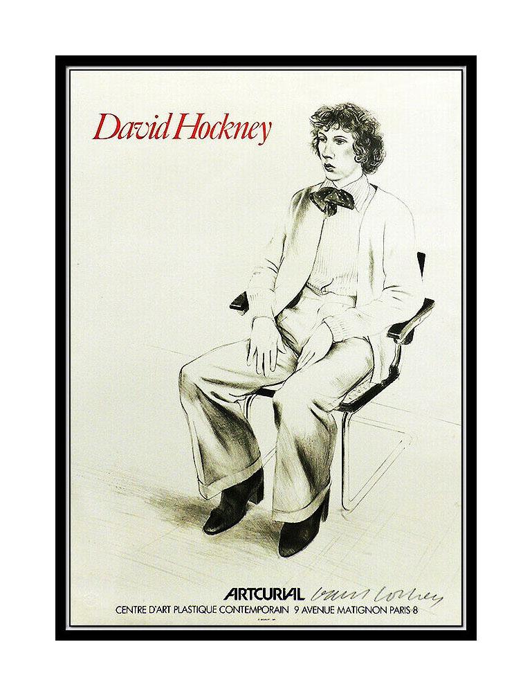 David Hockney Artcurial poster, published by Mourlot, Paris (marked with their blindstamp), is Hand Signed by Hockney.   It is also complemented by a custom frame constructed just for this piece, measuring approximately 38" x 30" (the artwork has