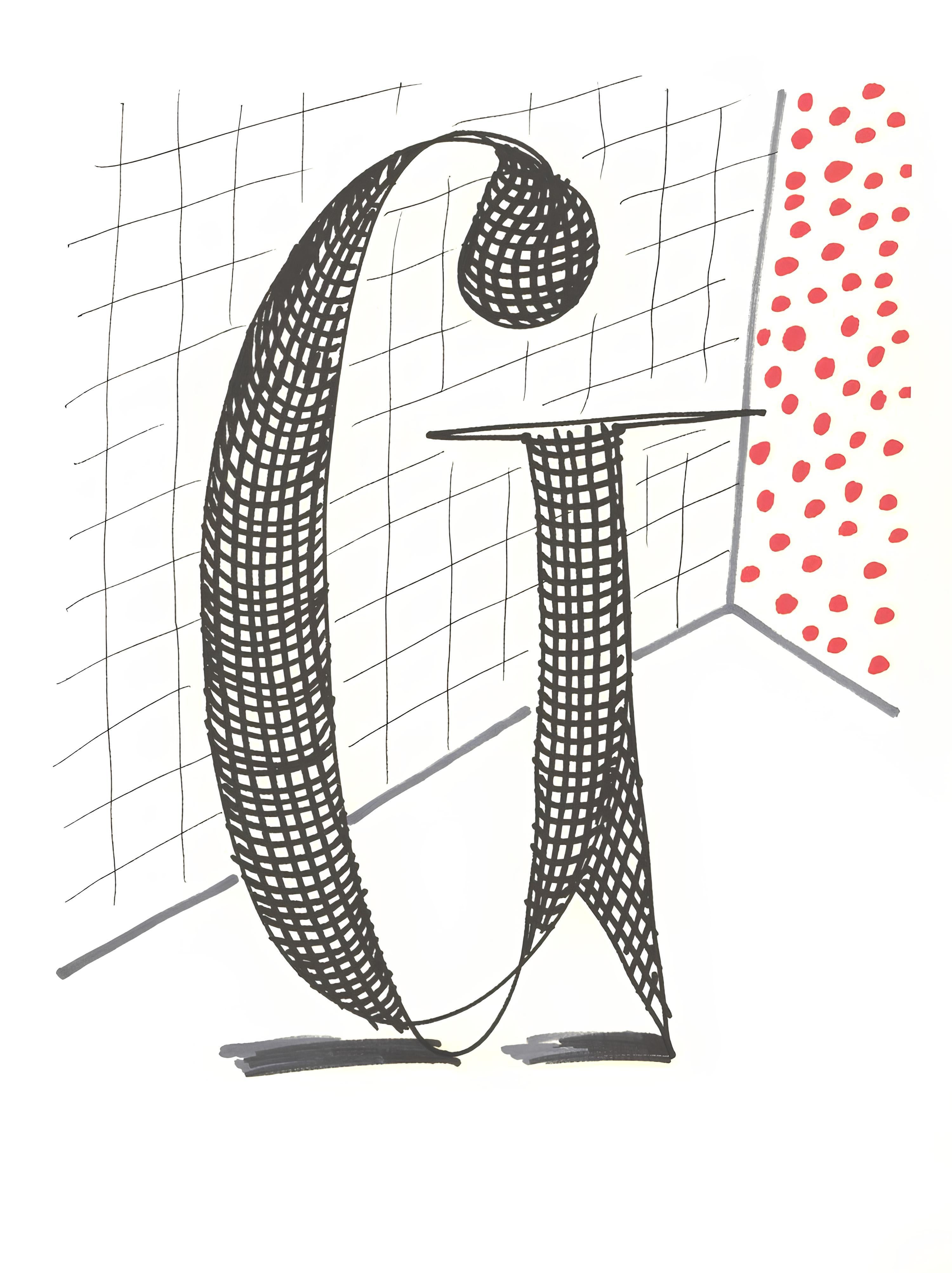 This exquisite lithograph by David Hockney (born 1937), titled Letter G, from the folio Hockney
s Alphabet, Drawings by David Hockney, originates from the 1991 edition published by Aids Crisis Trust, London, and printed by Faber and Faber Ltd.,