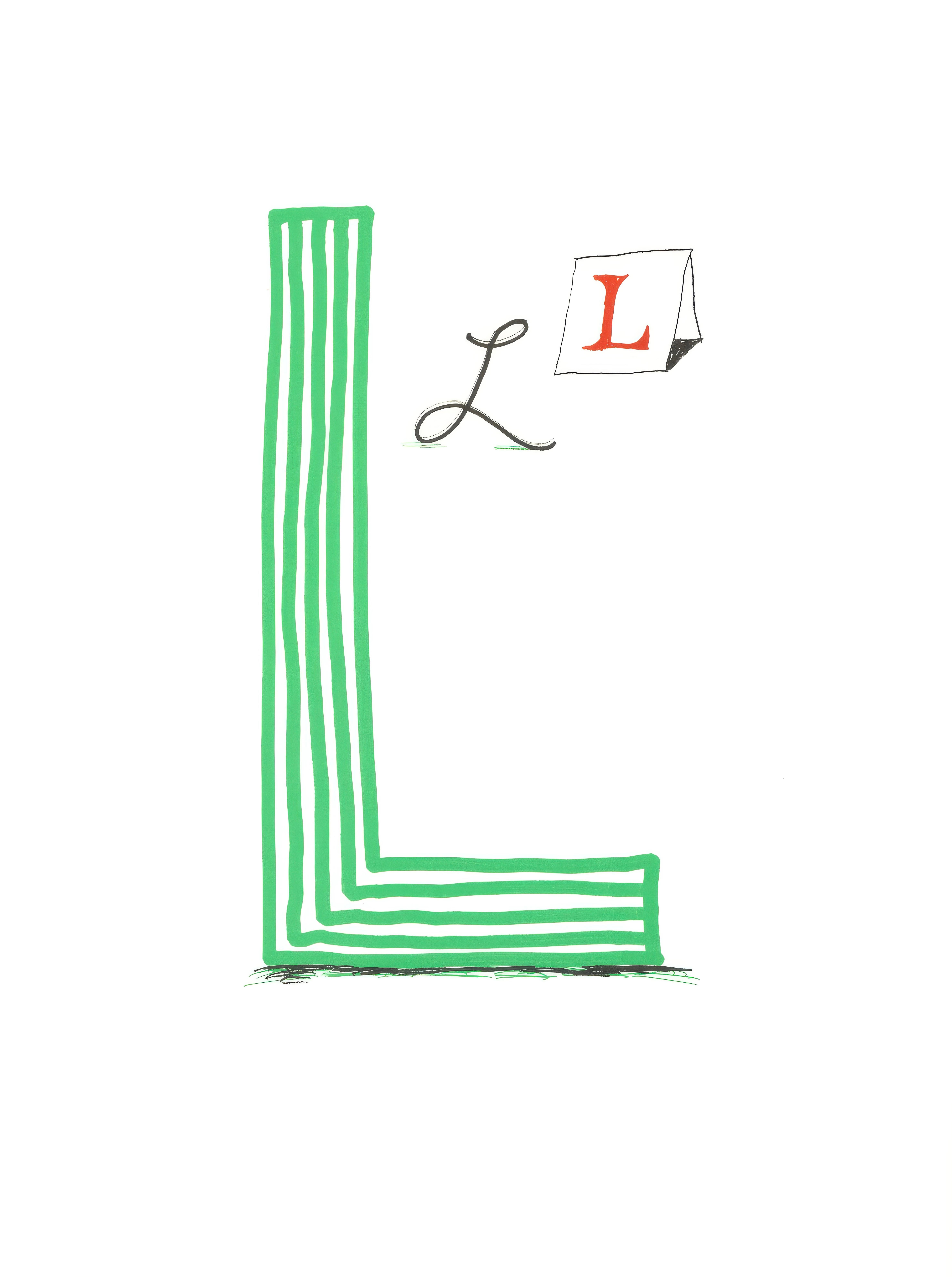 This exquisite lithograph by David Hockney (born 1937), titled Letter L, from the folio Hockney's Alphabet, Drawings by David Hockney, originates from the 1991 edition published by Aids Crisis Trust, London, and printed by Faber and Faber Ltd.,
