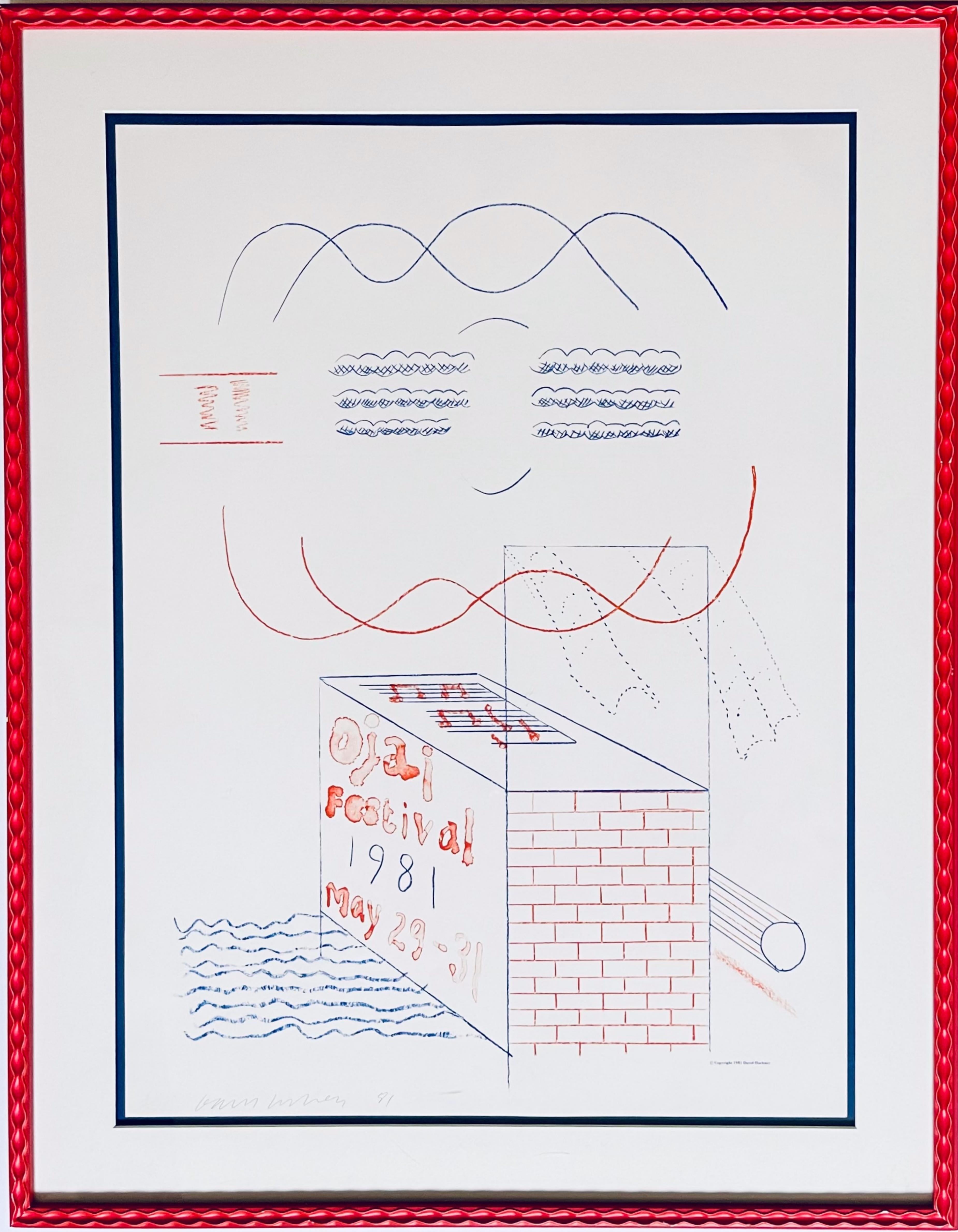 David Hockney - Cartel del Festival de Ojai Lápiz firmado y fechado, (Baggott, 81)