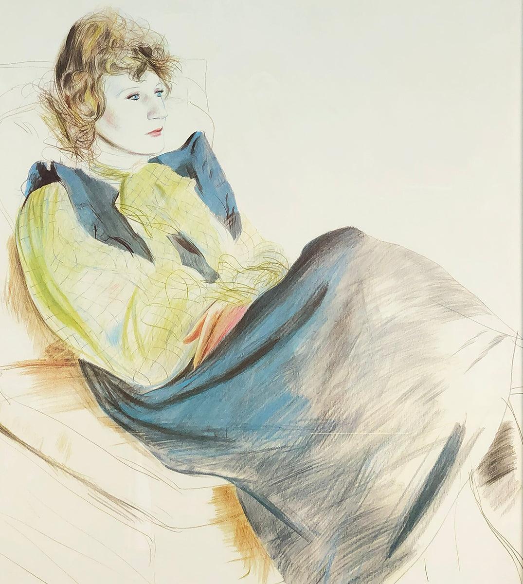 'Portrait of Celia Wearing Checkered Sleeves' - Pop Art Print by David Hockney