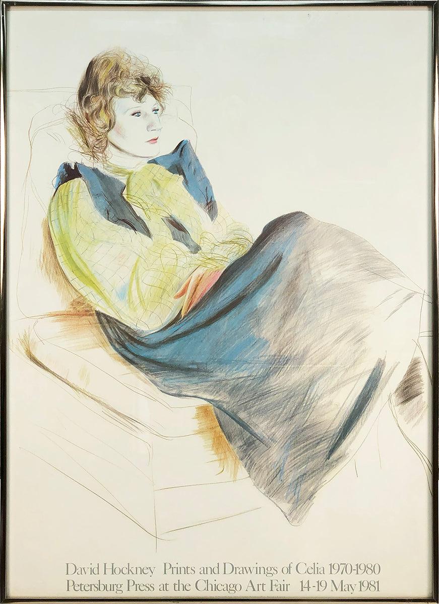 'Portrait of Celia Wearing Checkered Sleeves' - Print by David Hockney