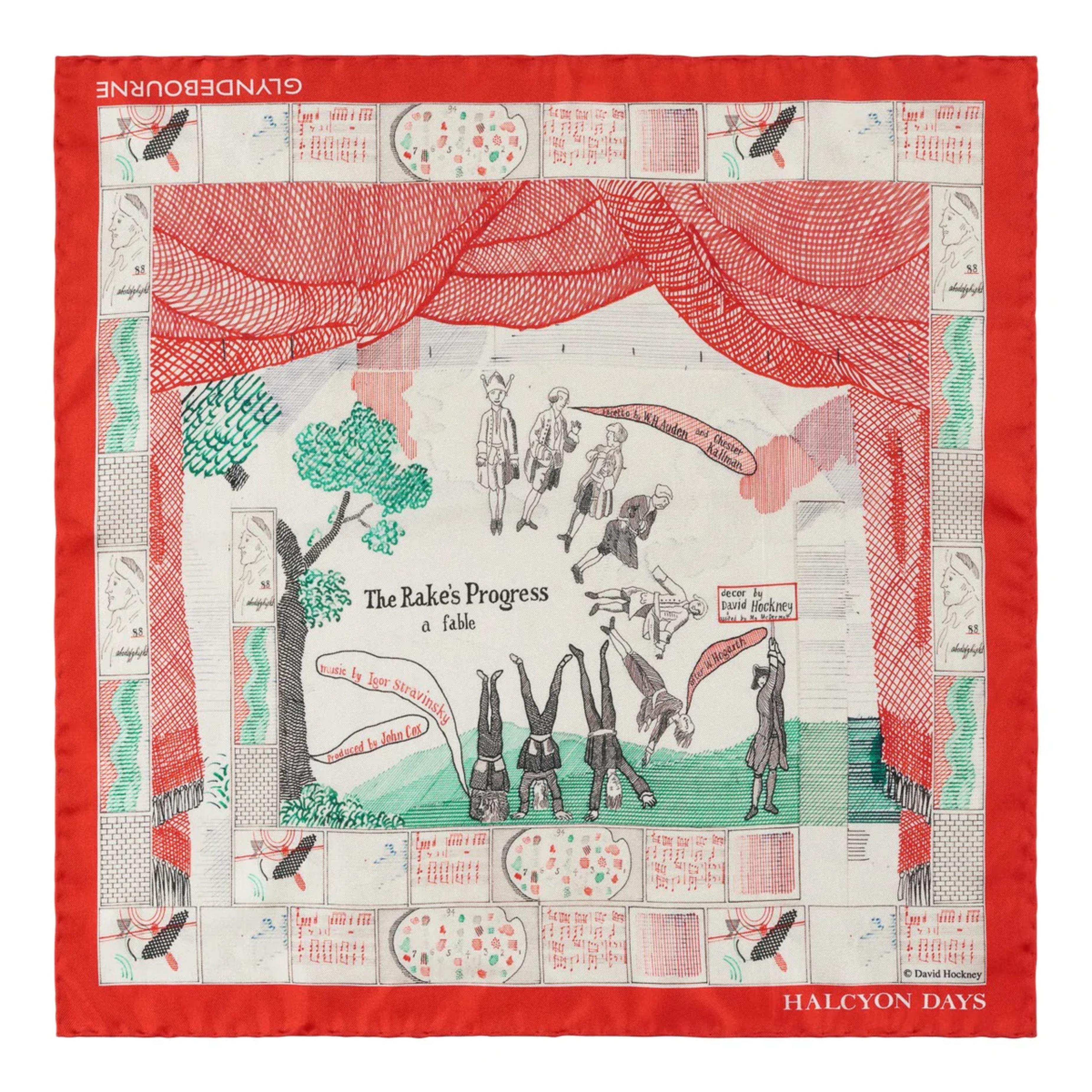 David Hockney, The Rake's Progress Pañuelo de bolsillo británico 100% seda en caja a medida