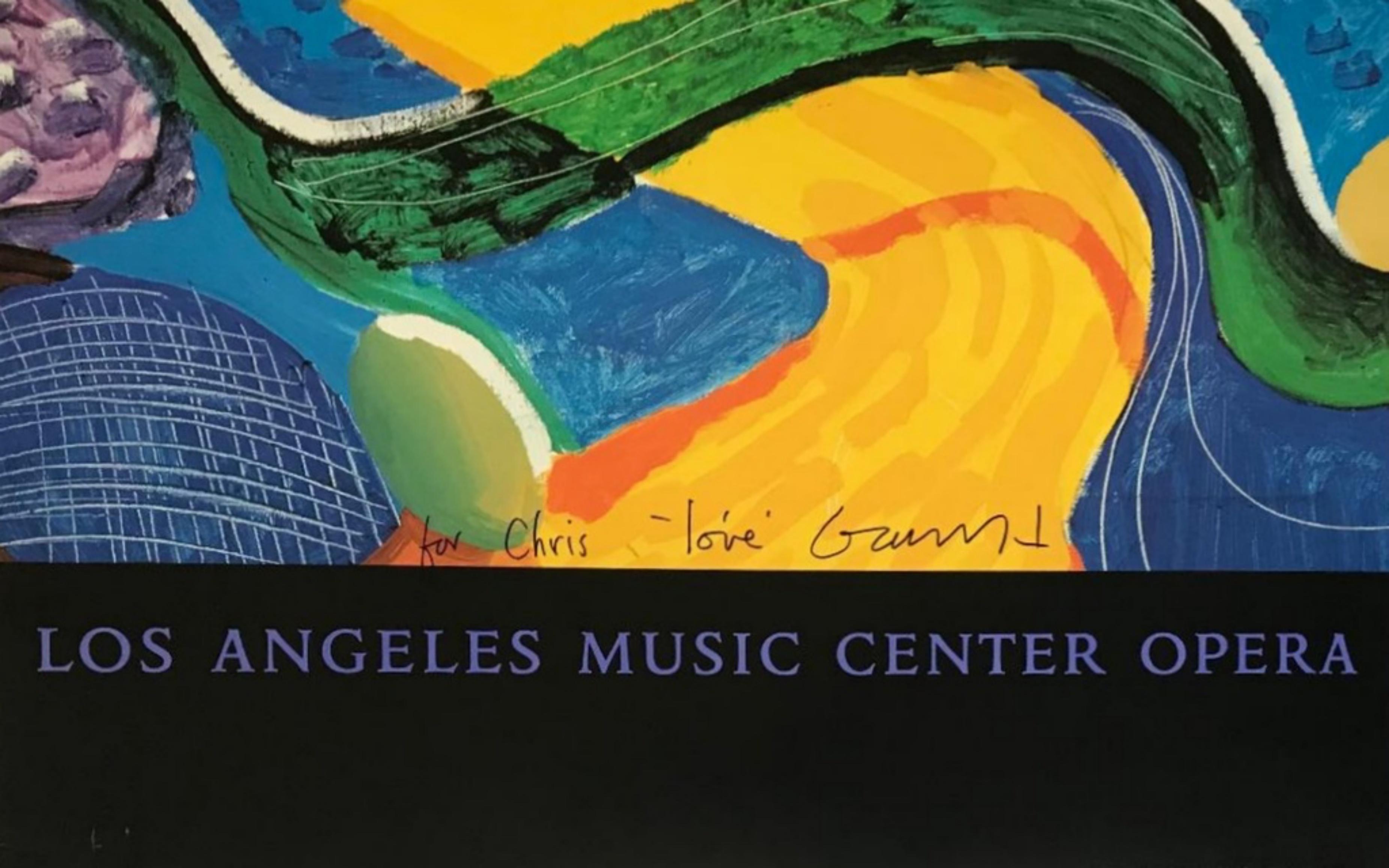 Affiche The Golden Road, Los Angeles Music Center Opera (signée et inscrite à la main) - Print de David Hockney