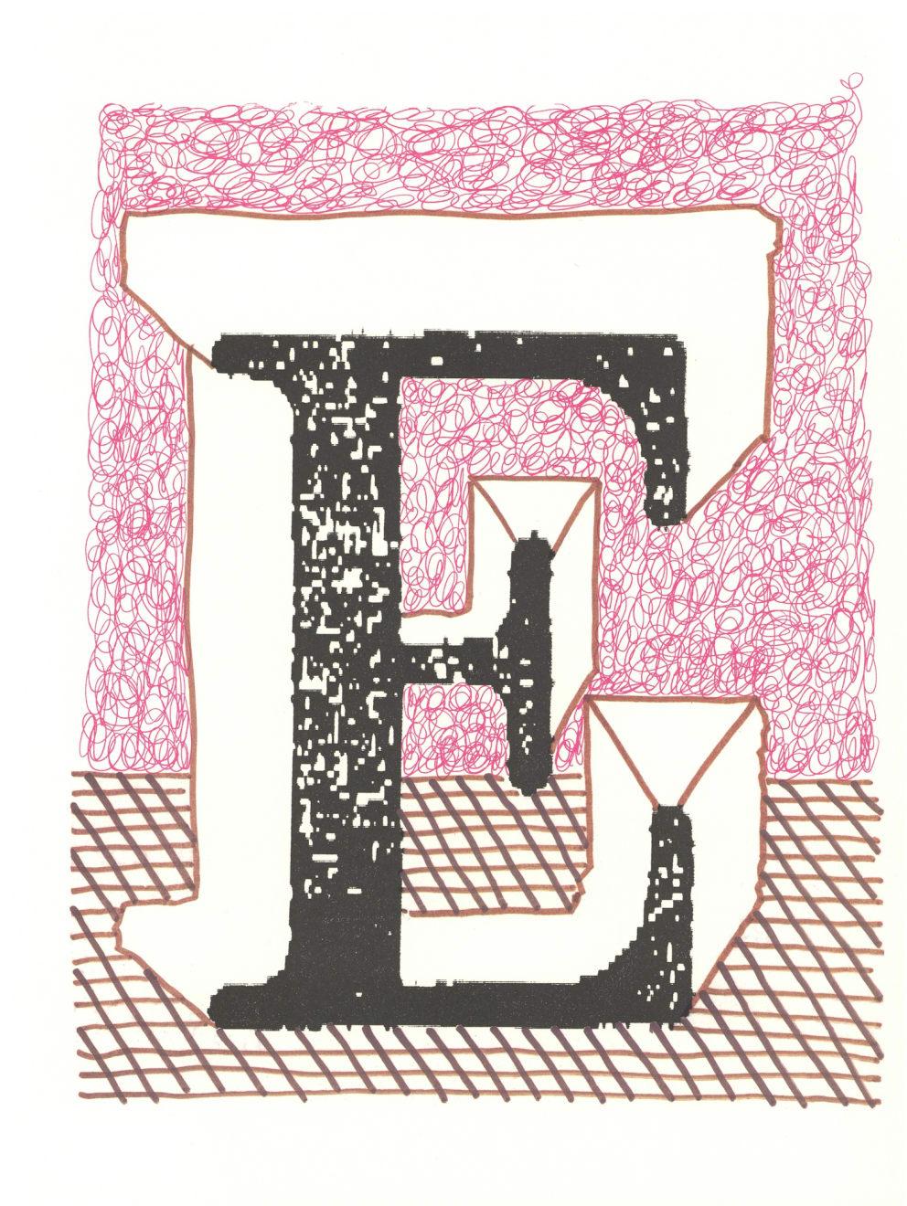 'E' From 'Hockney's Alphabet' 

By David Hockney

David Hockney is a renowned British artist known for his vibrant paintings and innovative use of technology in art. His work often explores themes of perspective and the beauty of everyday life,