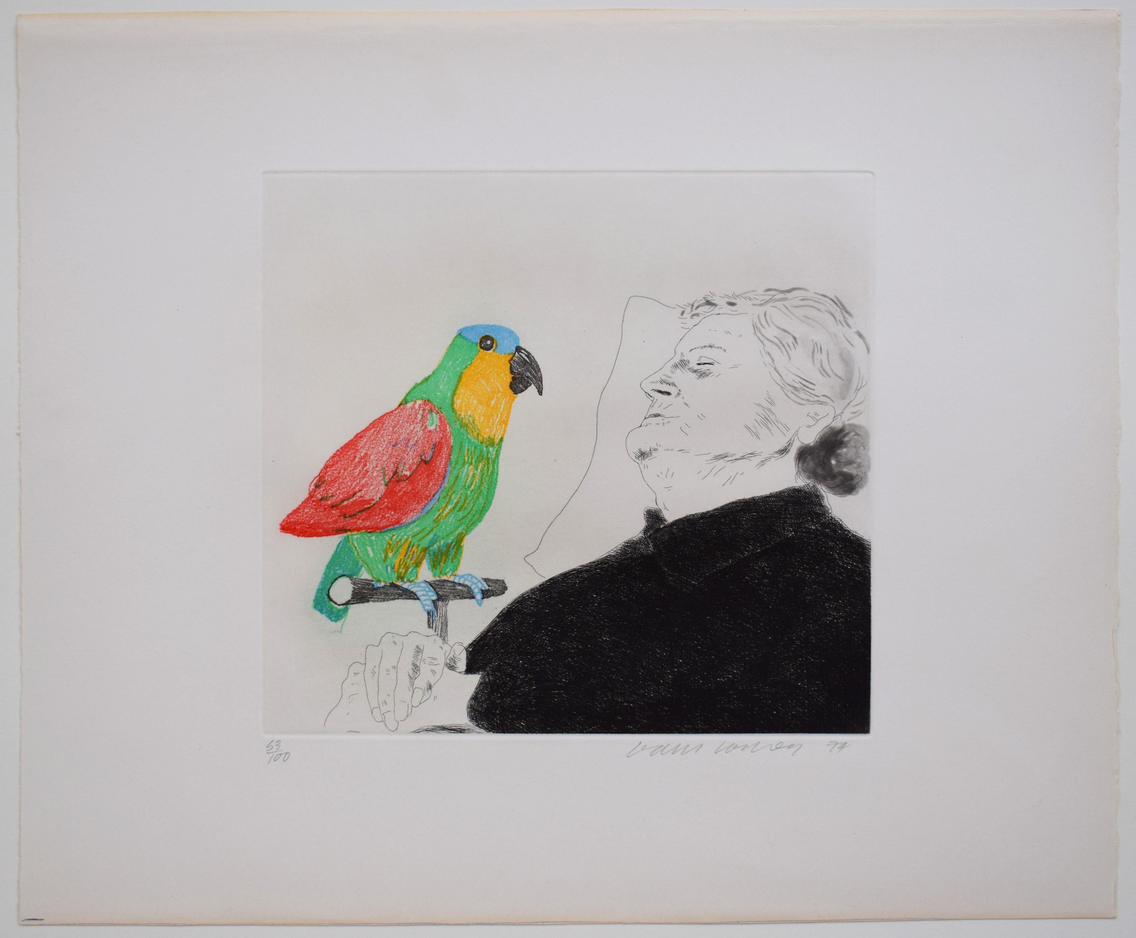 Félicité schlafend mit Papagei, aus: Illustration für ein einfaches Herz von Gustave – Print von David Hockney
