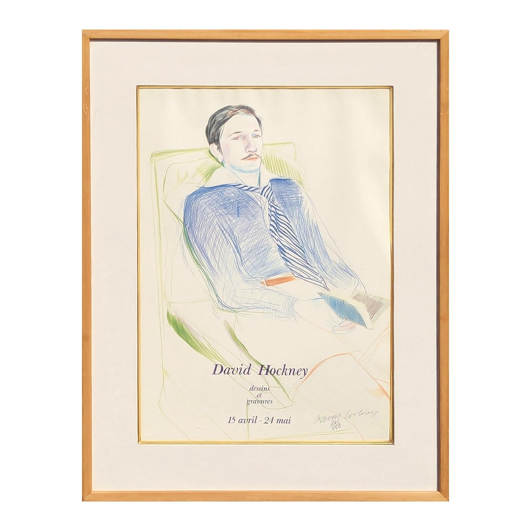 Figurative Signed Lithograph Poster for the 1975 Dessins et Gravures Exhibition - Print by David Hockney