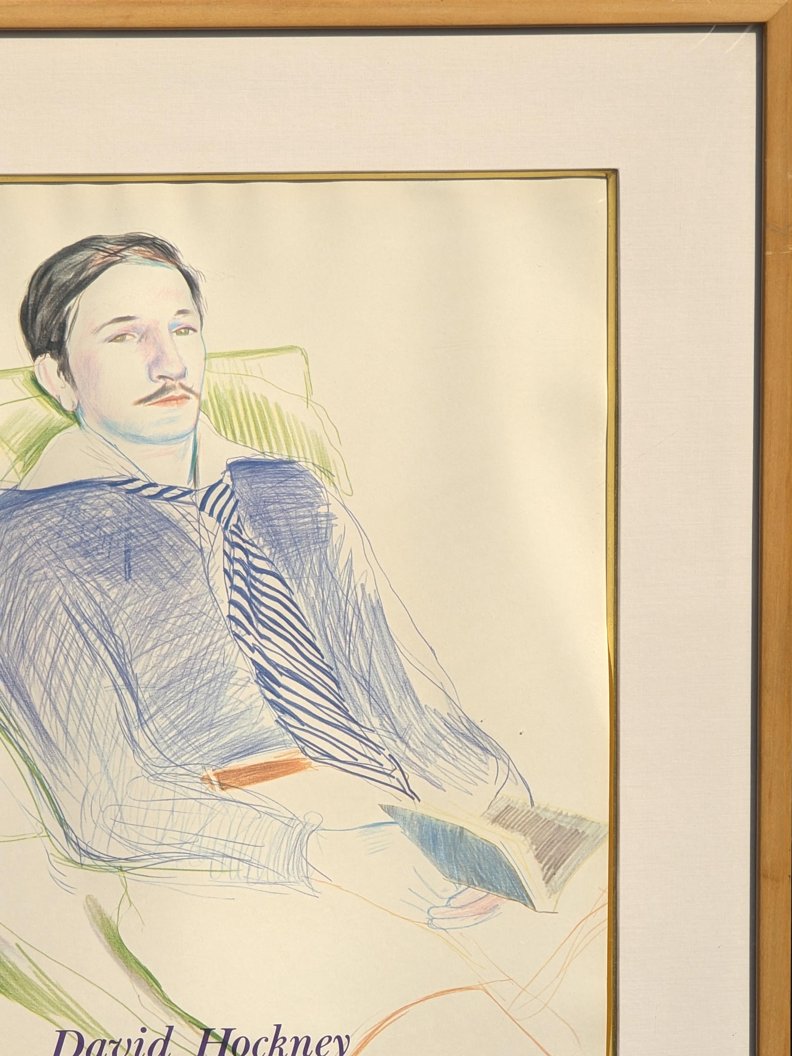 Figurative Signed Lithograph Poster for the 1975 Dessins et Gravures Exhibition - Beige Figurative Print by David Hockney