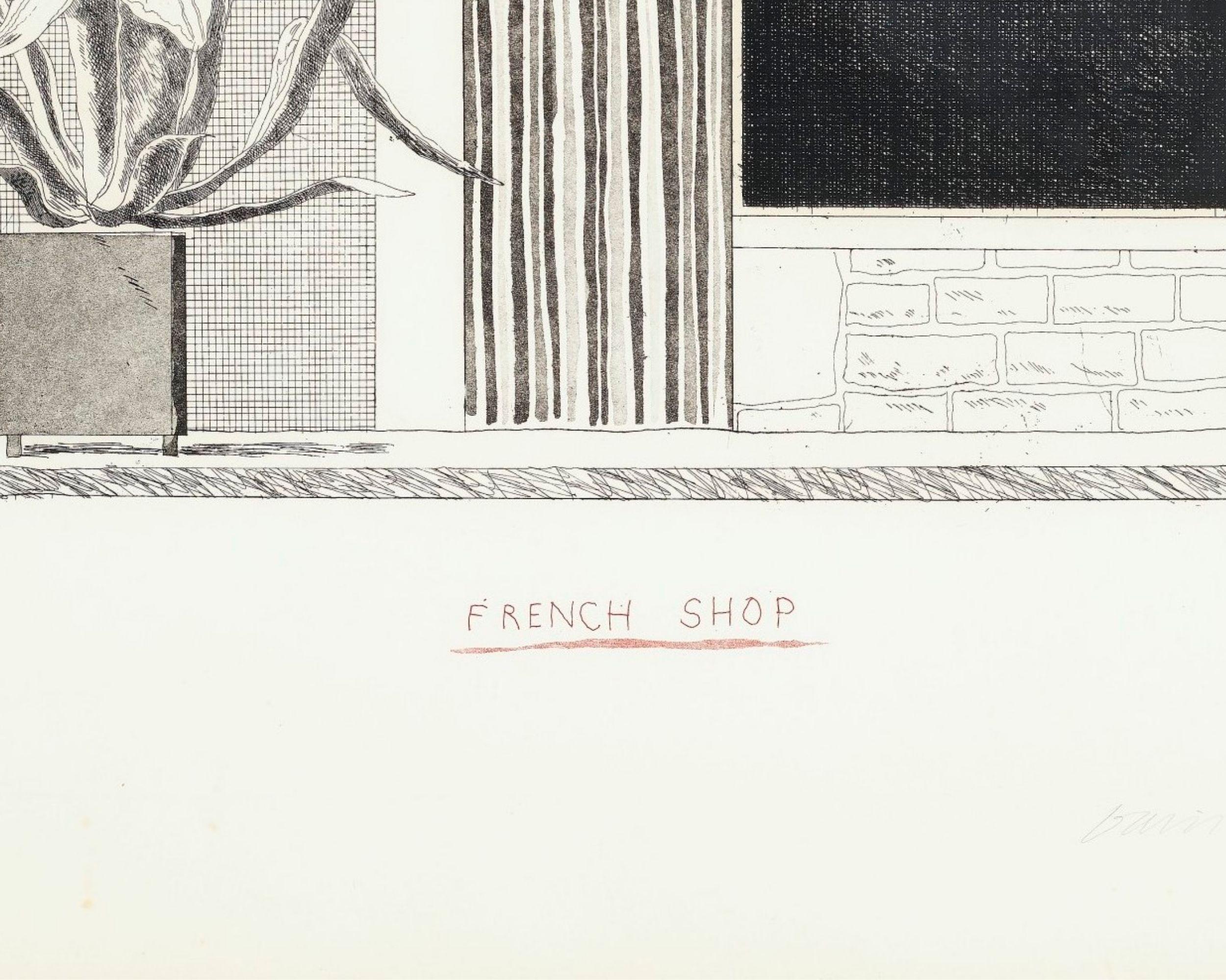French Shop -- Etching, Architecture Print by David Hockney 2
