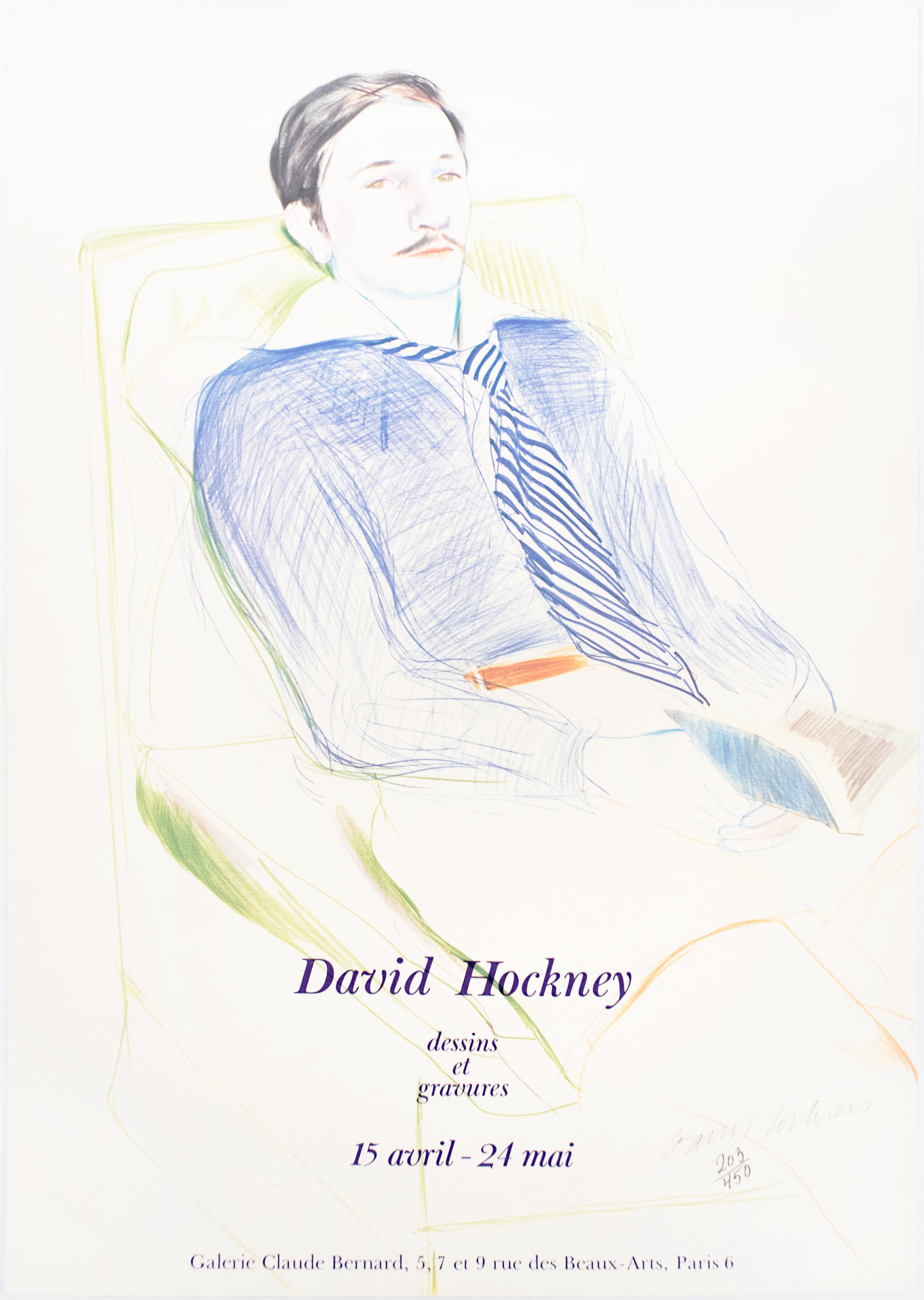 David Hockney Portrait Print - Galerie Claude Bernard (Jacques de Bascher deBeaumarchais) signed vintage poster