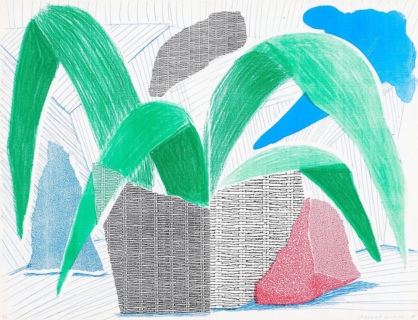 David Hockney Abstract Print - Green Grey 
Blue Plant, July (Diptych)