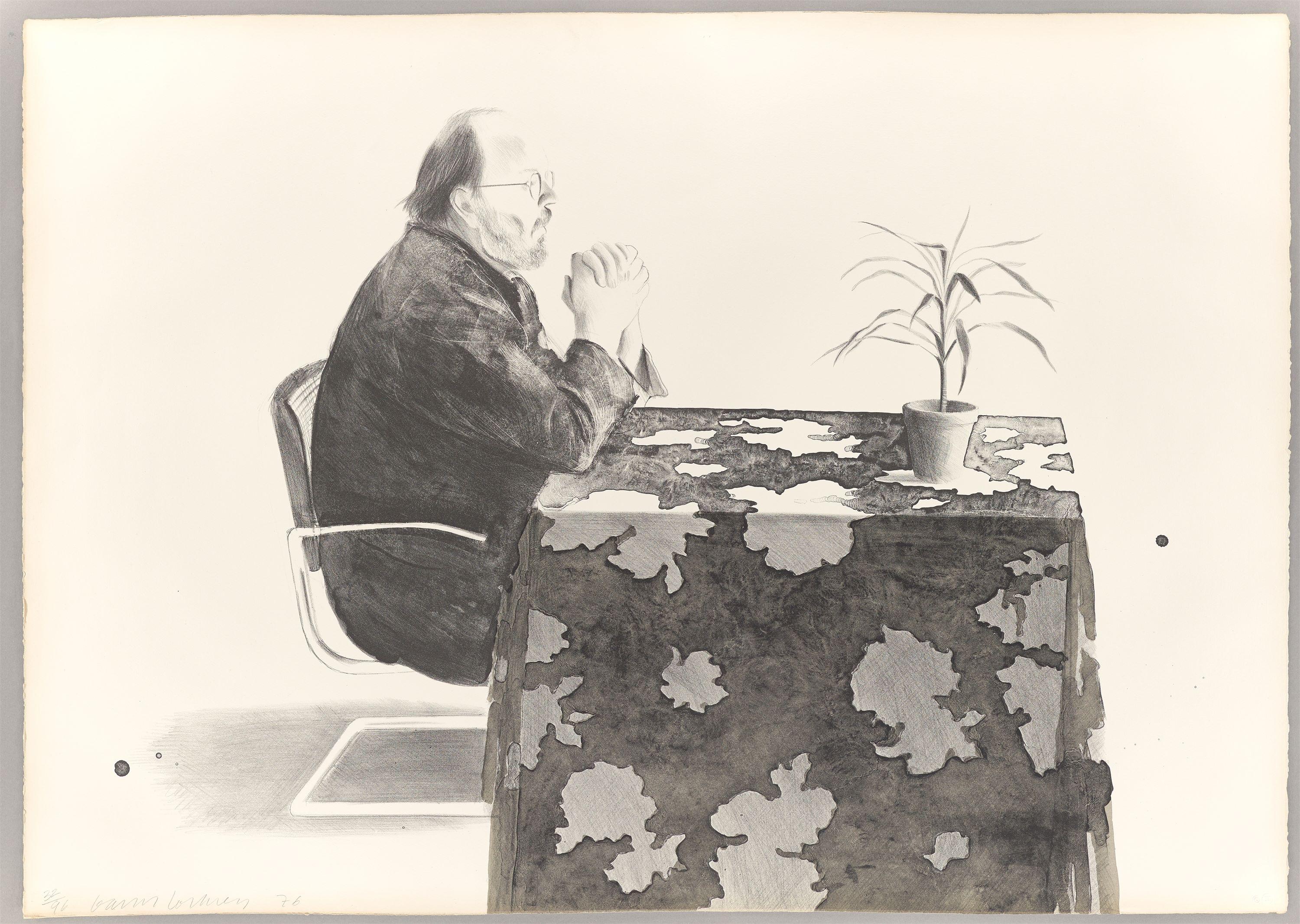 Henry auf dem Tisch – Print von David Hockney