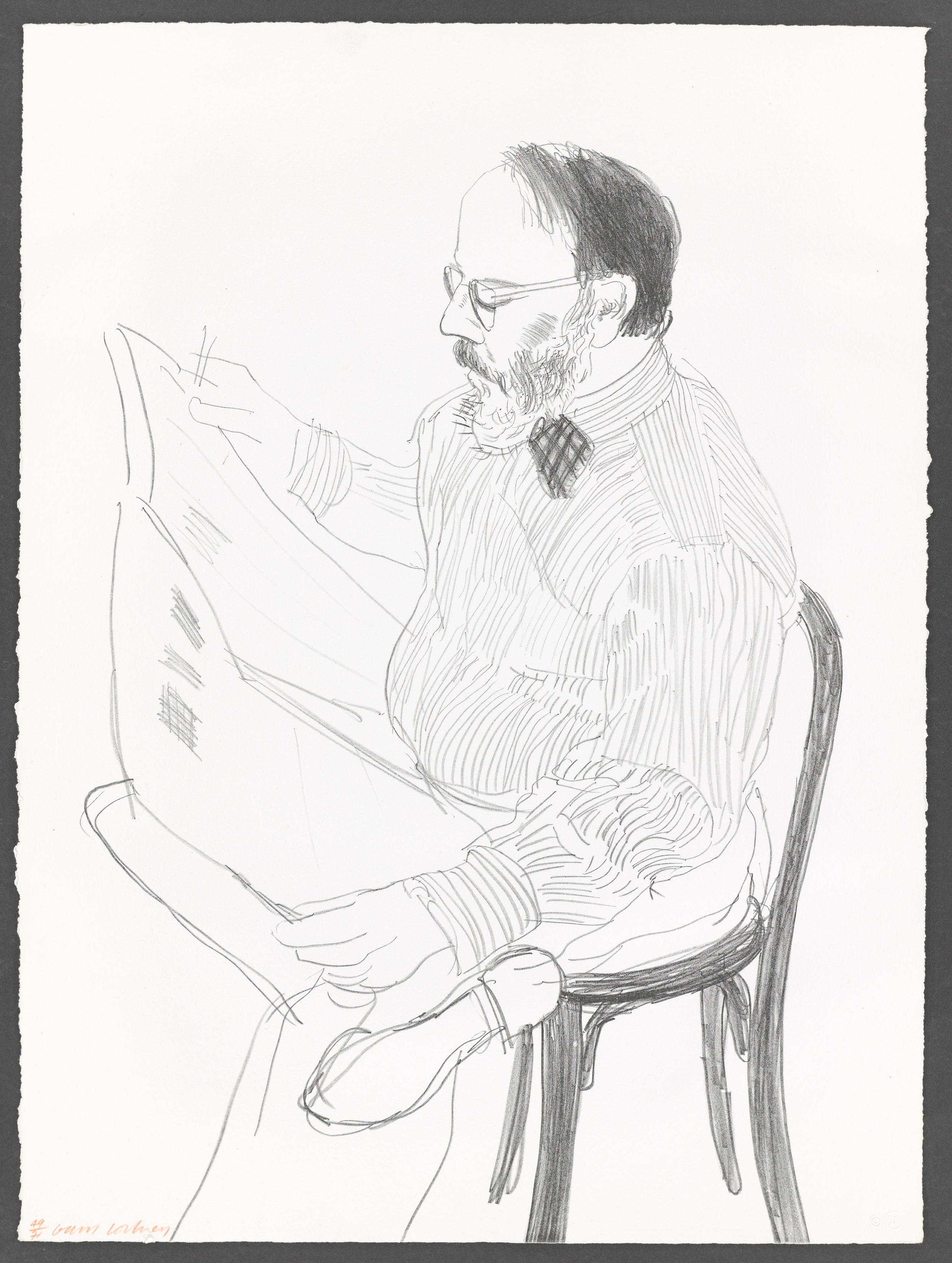 Henry reading the newspaper - Print by David Hockney
