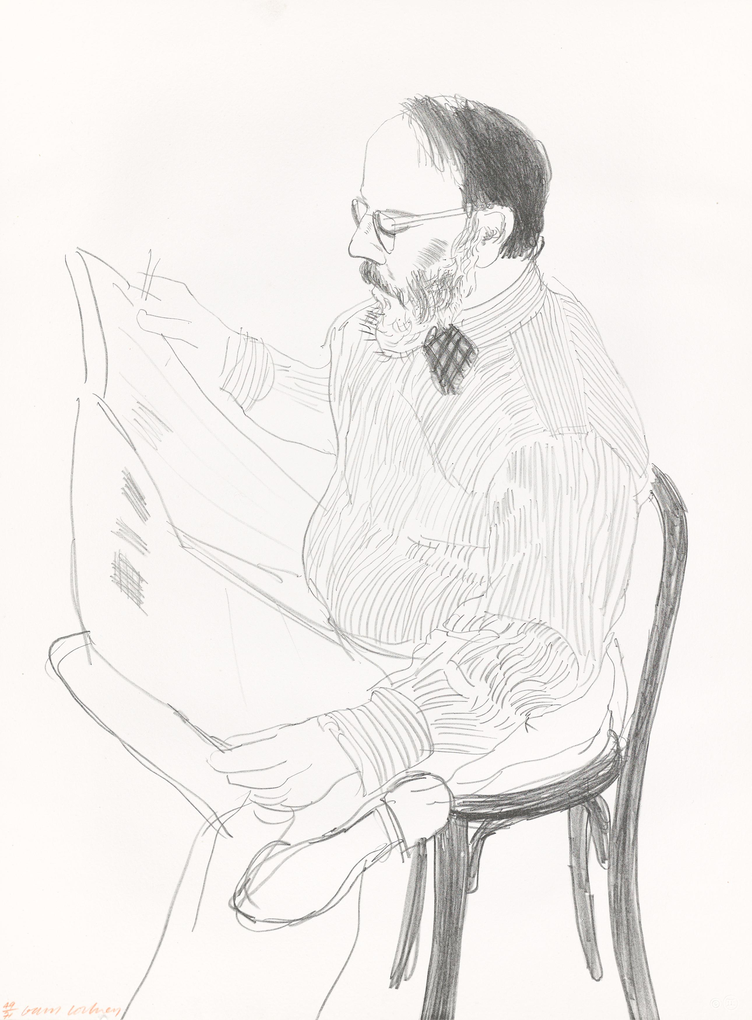 David Hockney Portrait Print - Henry reading the newspaper