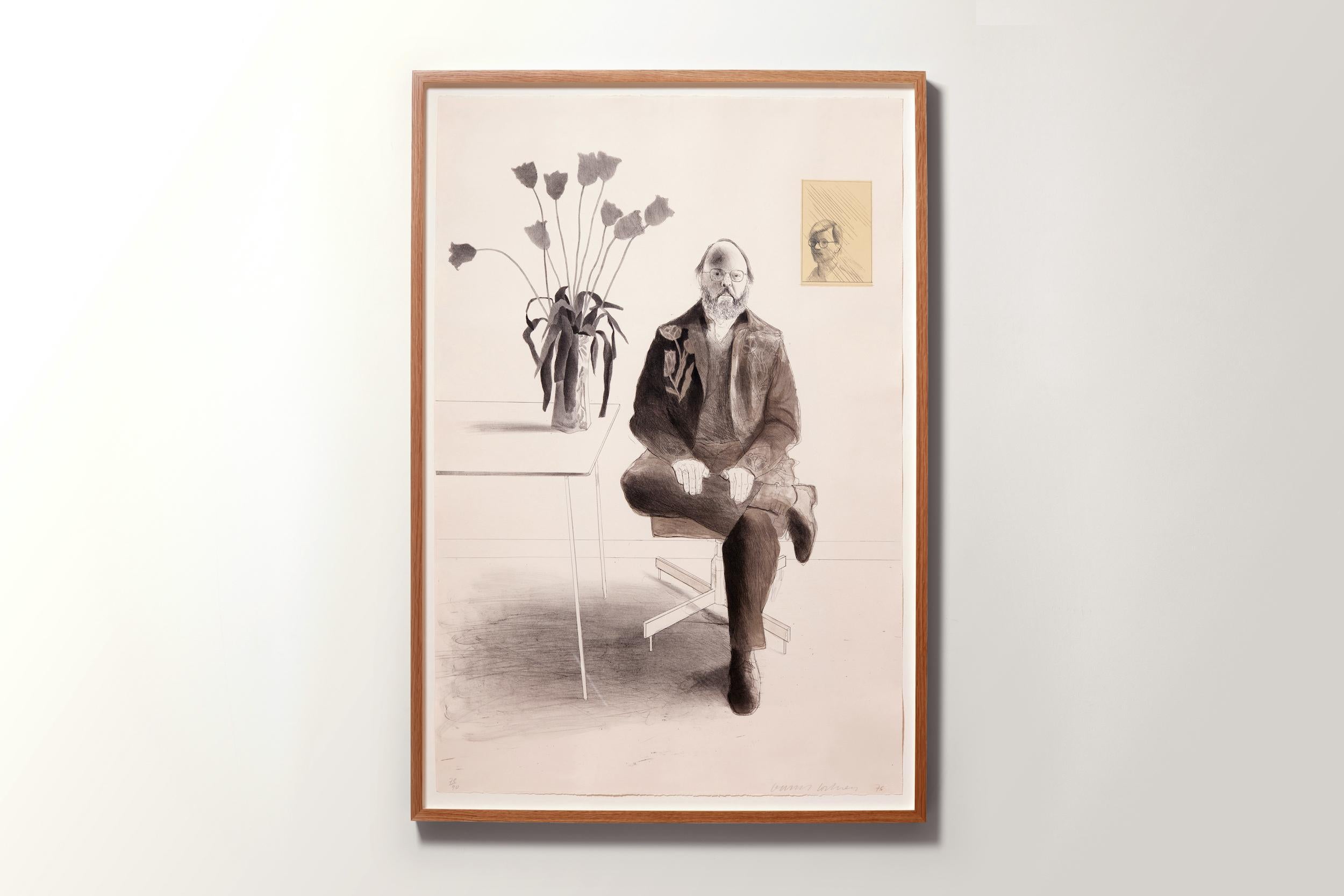 Henry assis avec des tulipes - Lithographie de David Hockney en vente 3