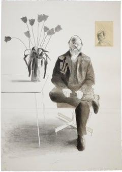 Henry Seated with Tulips -- Lithograph by David Hockney