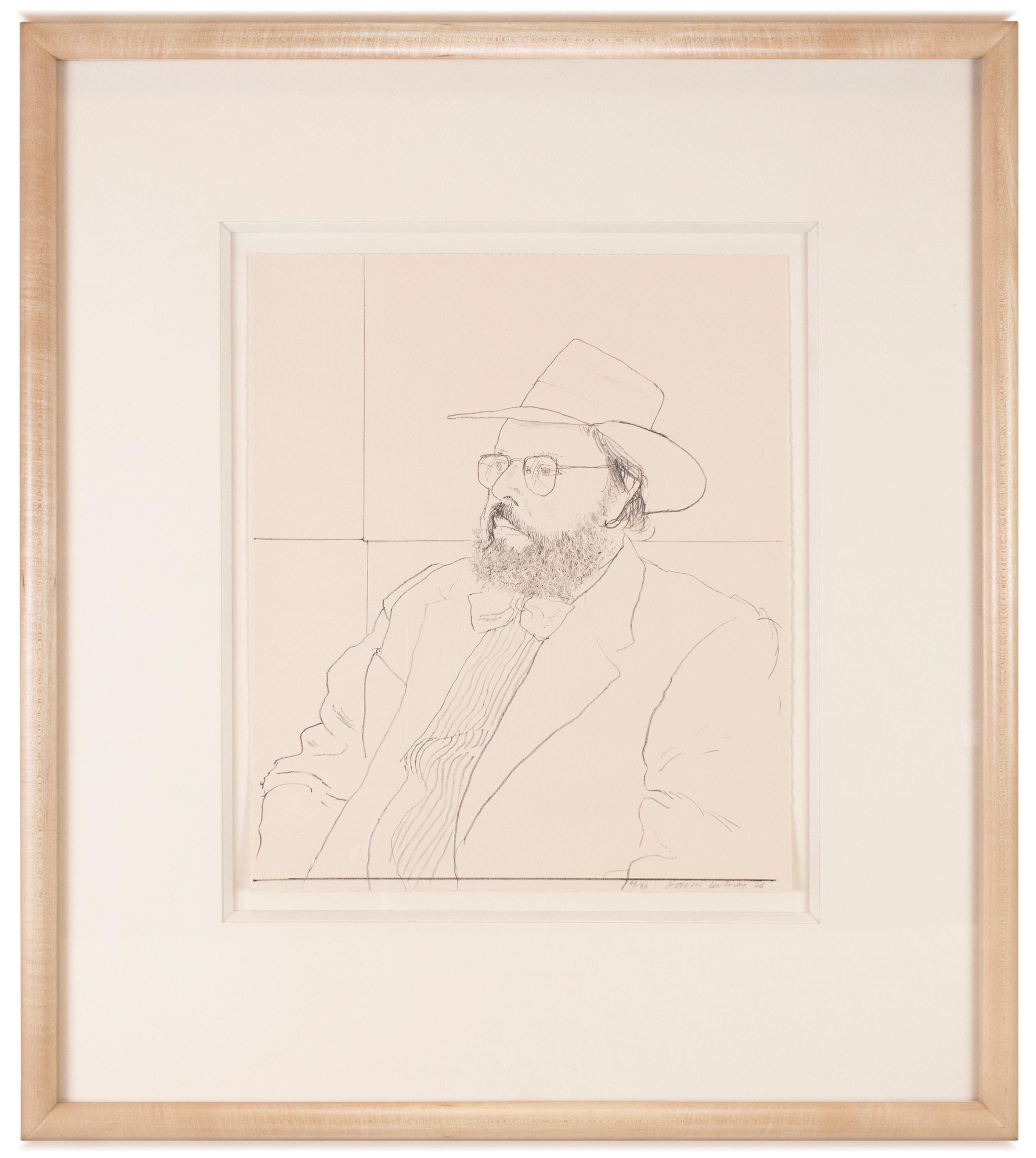 Henry Geldzahler with Hat: framed black and white portrait by David Hockney 1