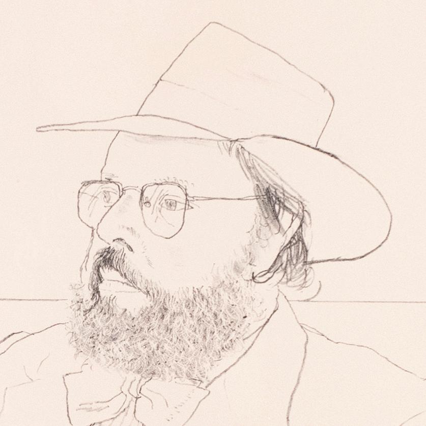 Henry Geldzahler with Hat: framed black and white portrait by David Hockney 2