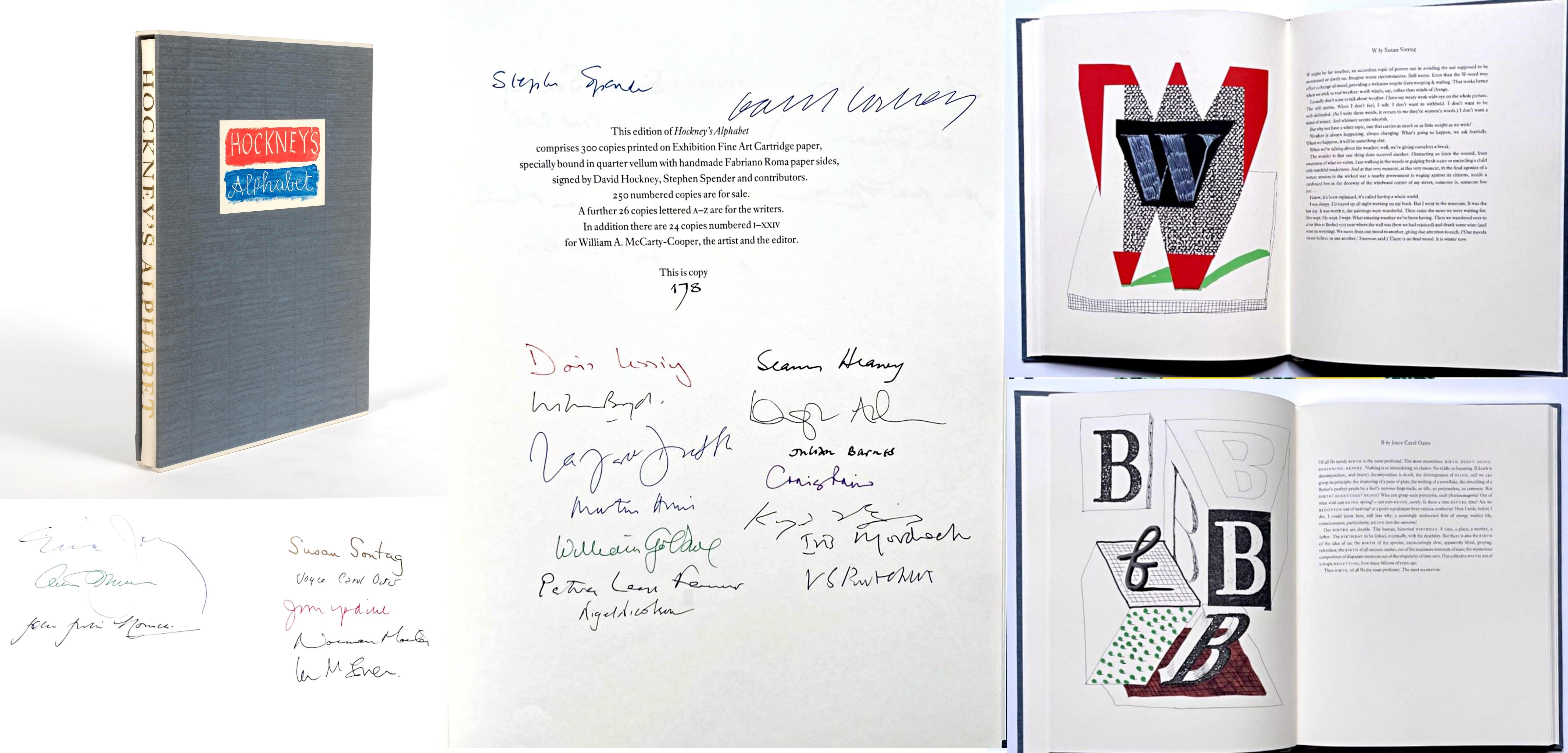 David Hockney Abstract Print - Hockney's Alphabet, portfolio of 26 lithographs signed by Hockney and 23 writers