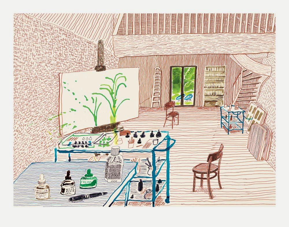 David Hockney Interior Print - In the Studio (from My Normandy series)