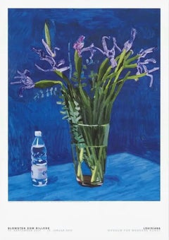Iris avec une bouteille d'Evans (affiche) par David Hockney