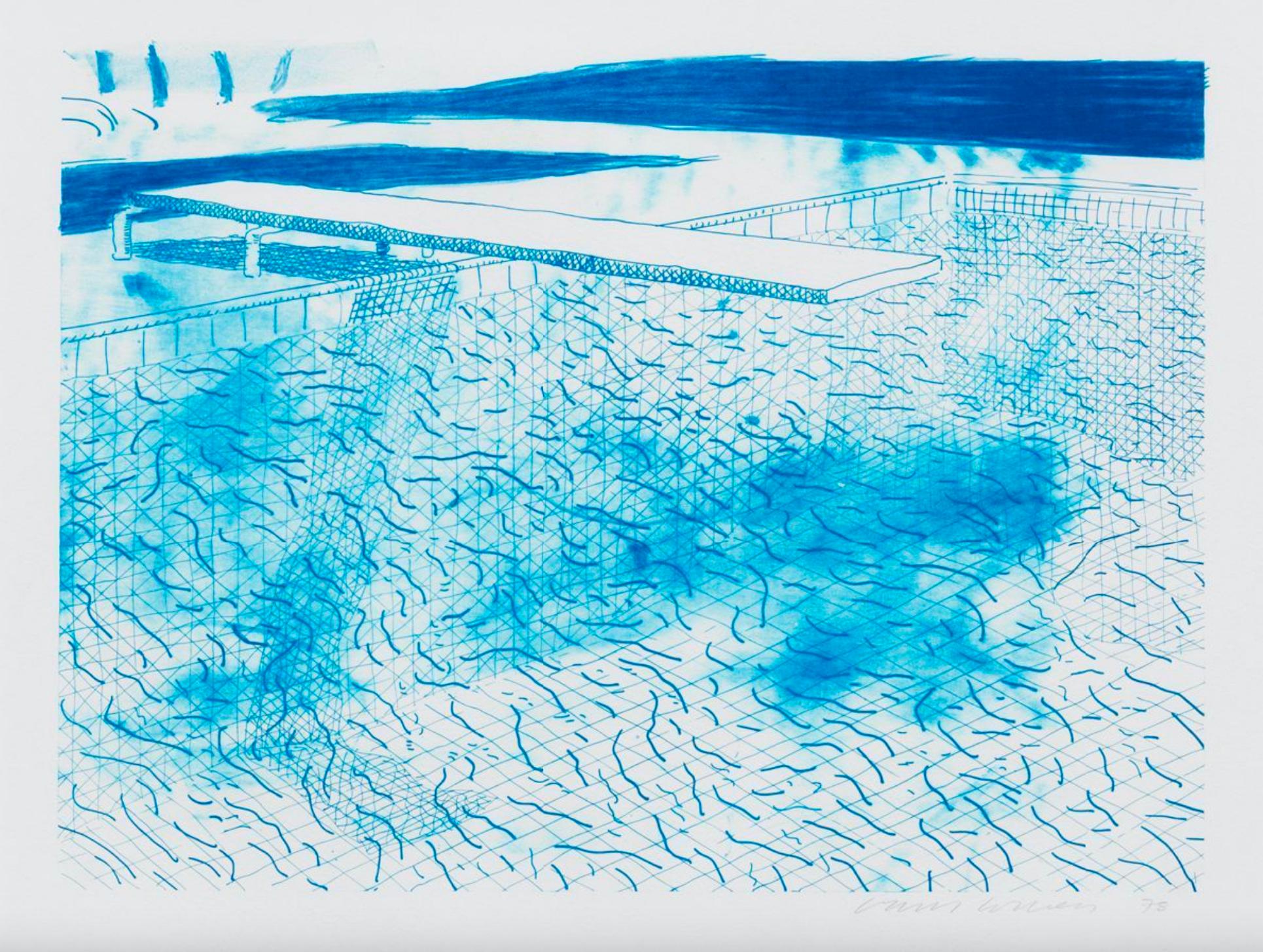 David Hockney Abstract Print - Lithograph of Water Made of Lines