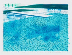 Lithograph of Water Made of Lines with Two Light Blue Washes