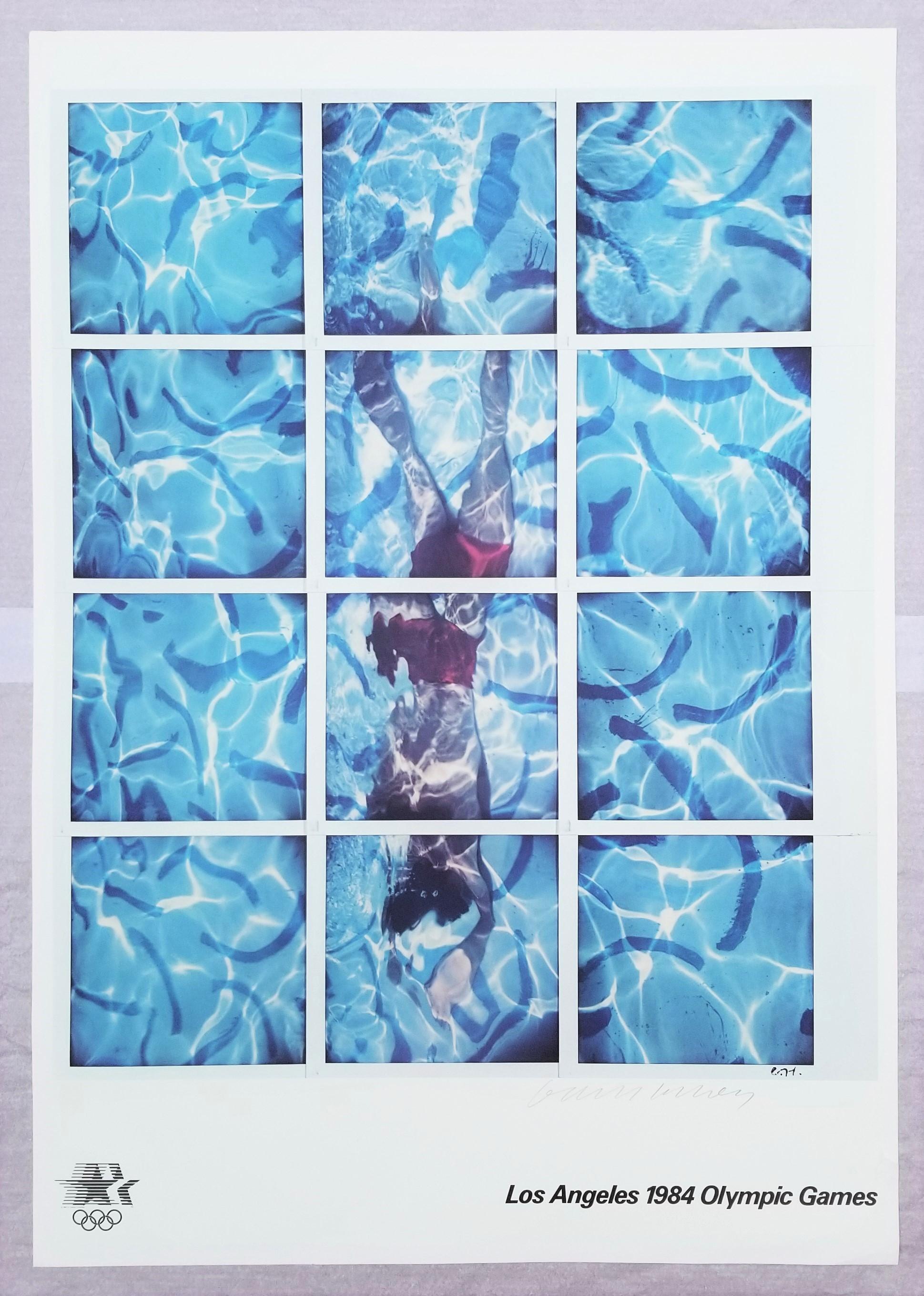 Los Angeles 1984 Olympic Games (Polaroids of Swimmer) Poster (Signed) - Print by David Hockney