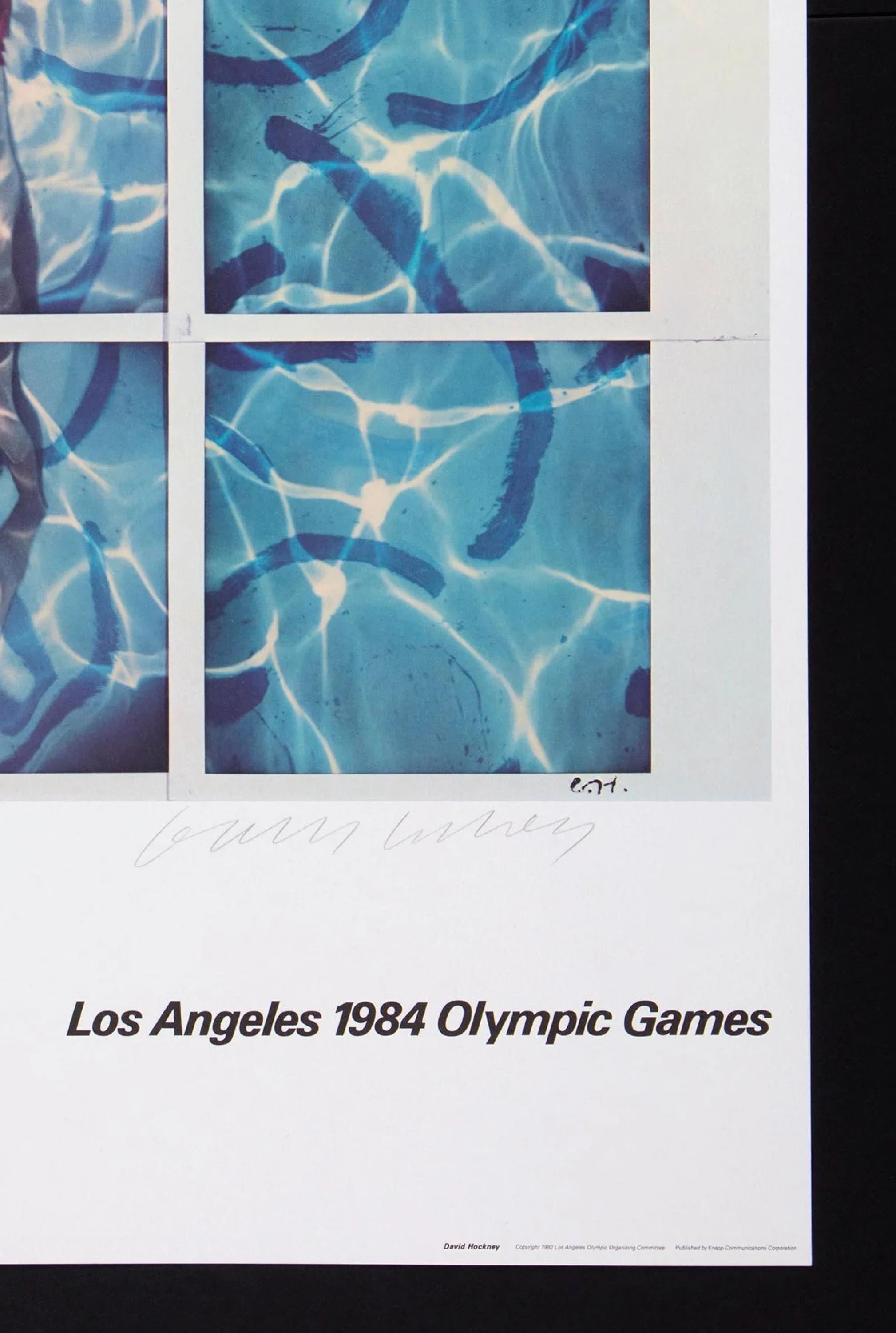 The colour offset lithograph on Parsons Diploma Parchment wove paper. Published in 1982 for the LA Olympic Games in 1984, David Hockney was one of the fifteen artists invited to create a poster for the Games. Hand signed by the artist in pencil