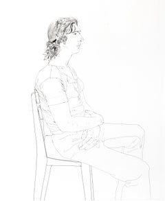 Maurice Payne David Hockney seated black and white portrait drawing of young man