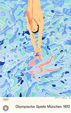 Original Vintage Sport Poster 1972 Munich Olympics Diving David Hockney Germany
