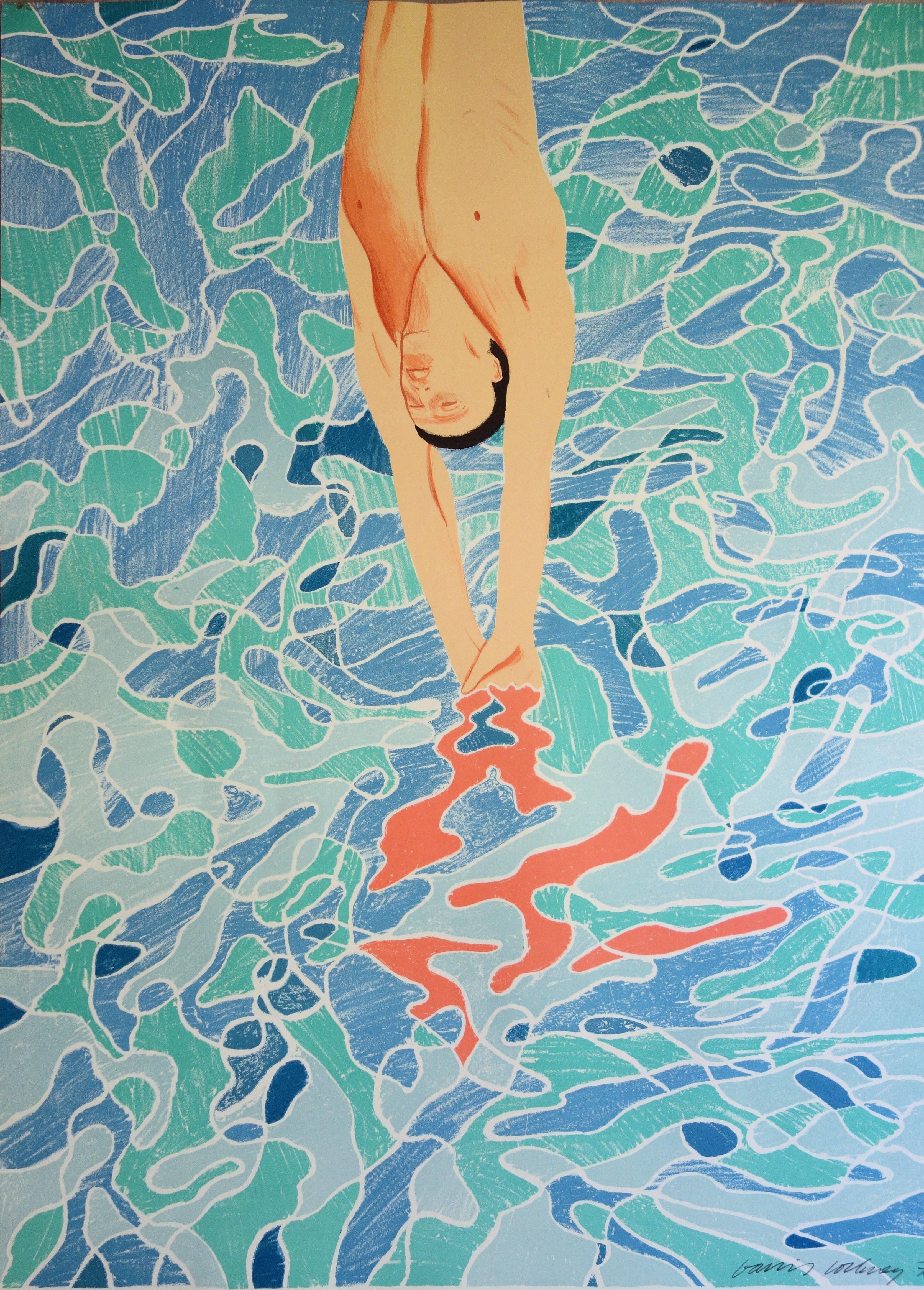 Pool Diver - Lithograph (Olympic Games Munich 1972) - Print by David Hockney