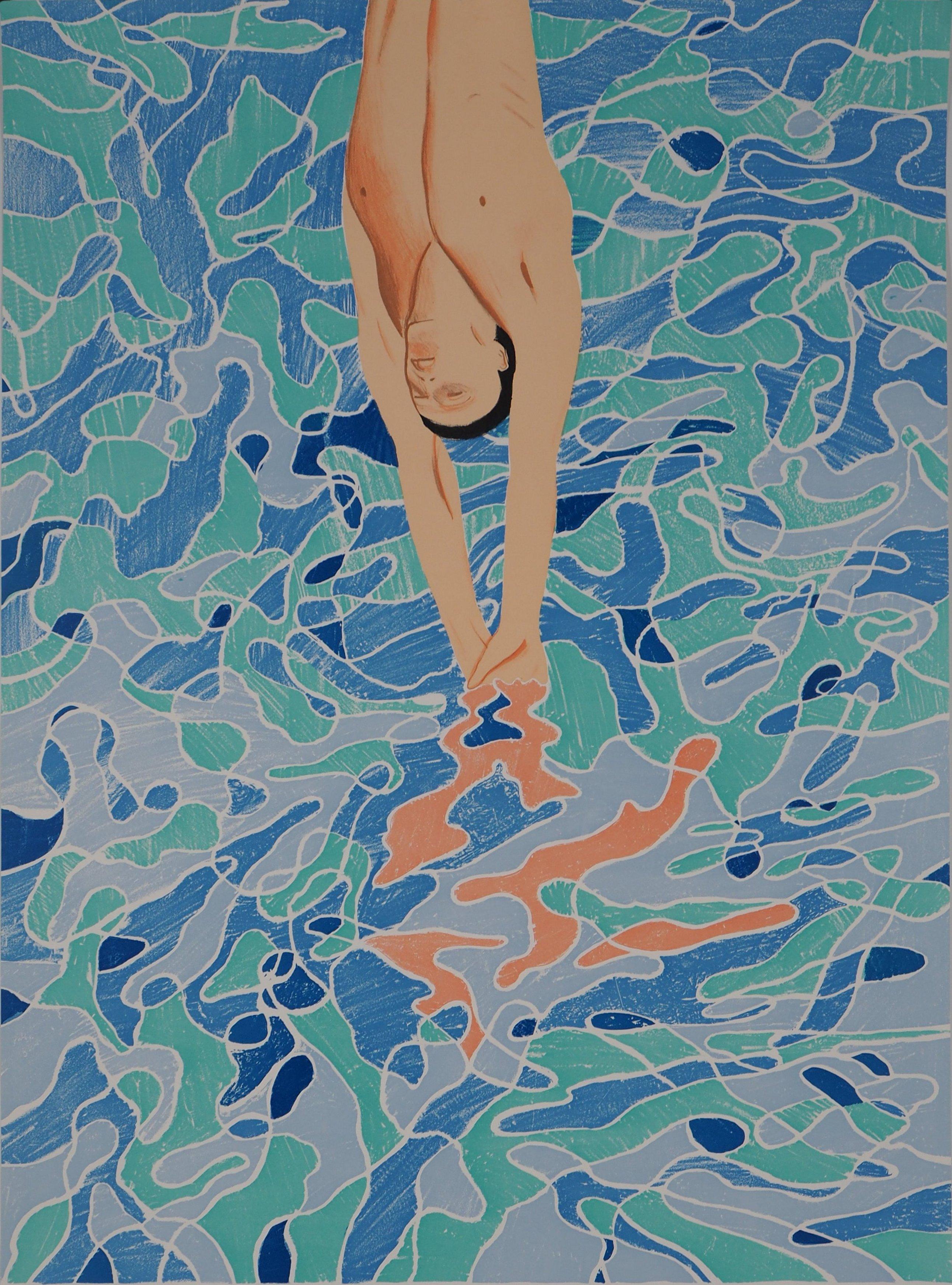 Diver à la piscine - Lithographie (Jeux olympiques de Munich 1972) - Modernisme américain Print par David Hockney