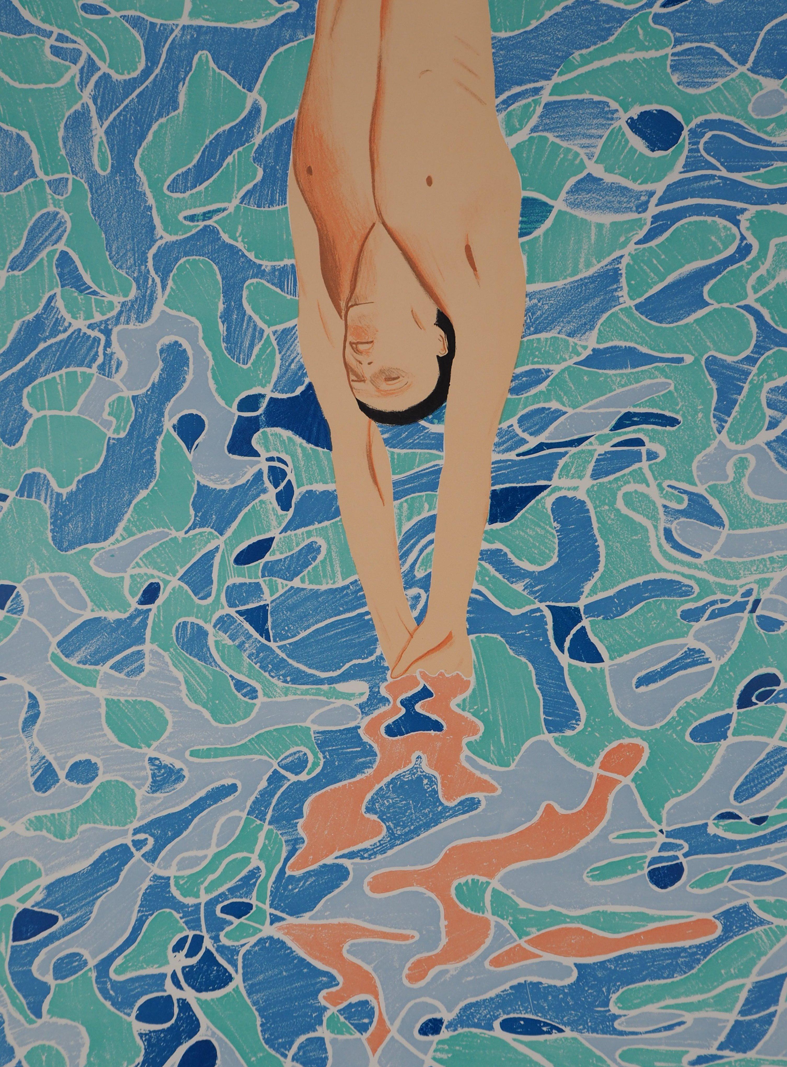 Pool Diver - Lithograph (Olympic Games Munich 1972) - Gray Figurative Print by David Hockney