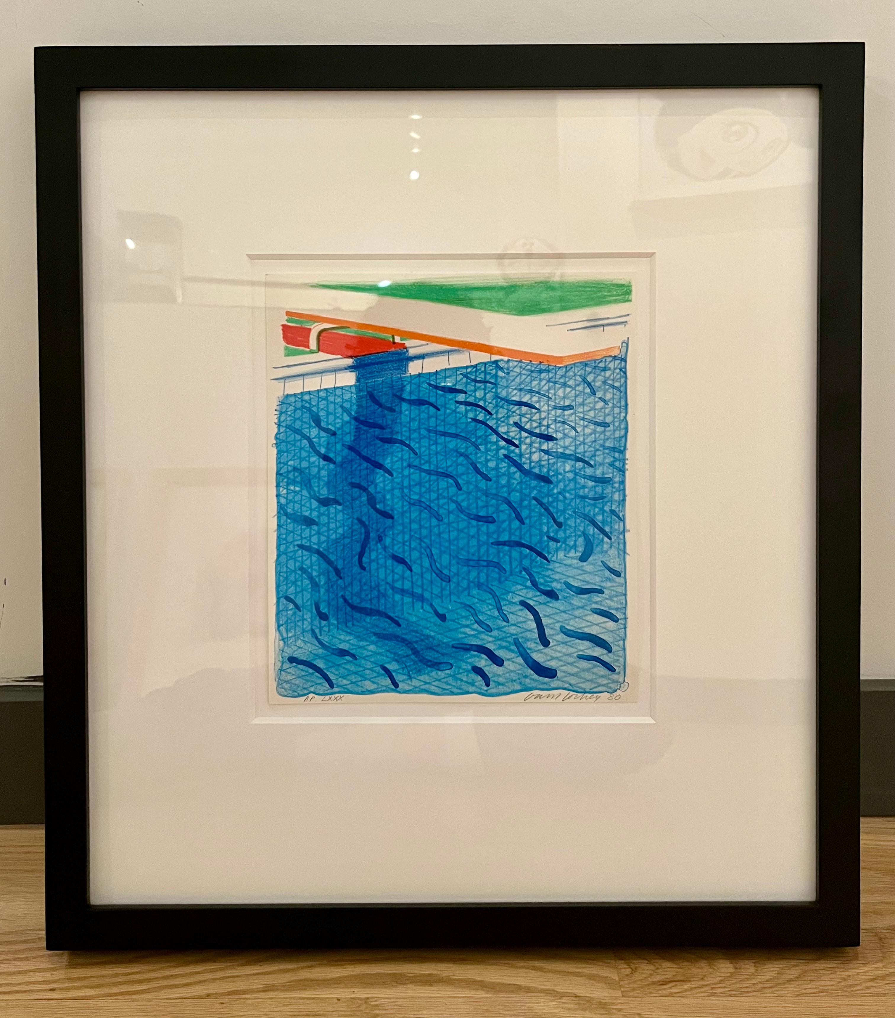 Pool Made with Paper and Blue Ink for Book - Print by David Hockney