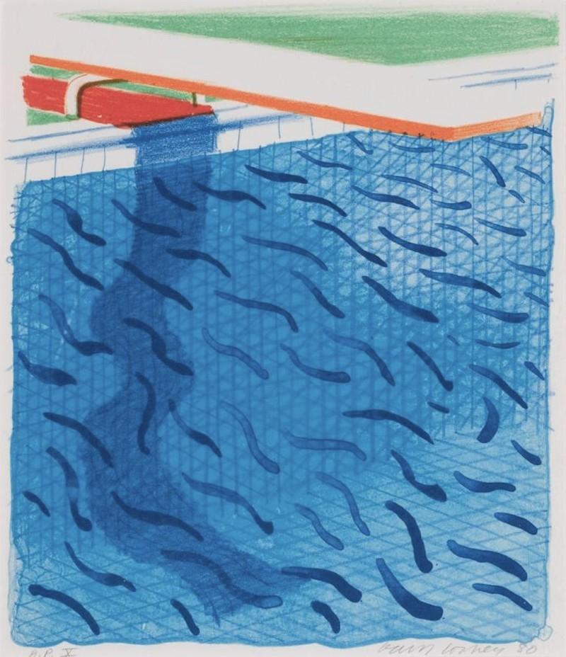 David Hockney Print - Pool Made with Paper and Blue Ink for Book