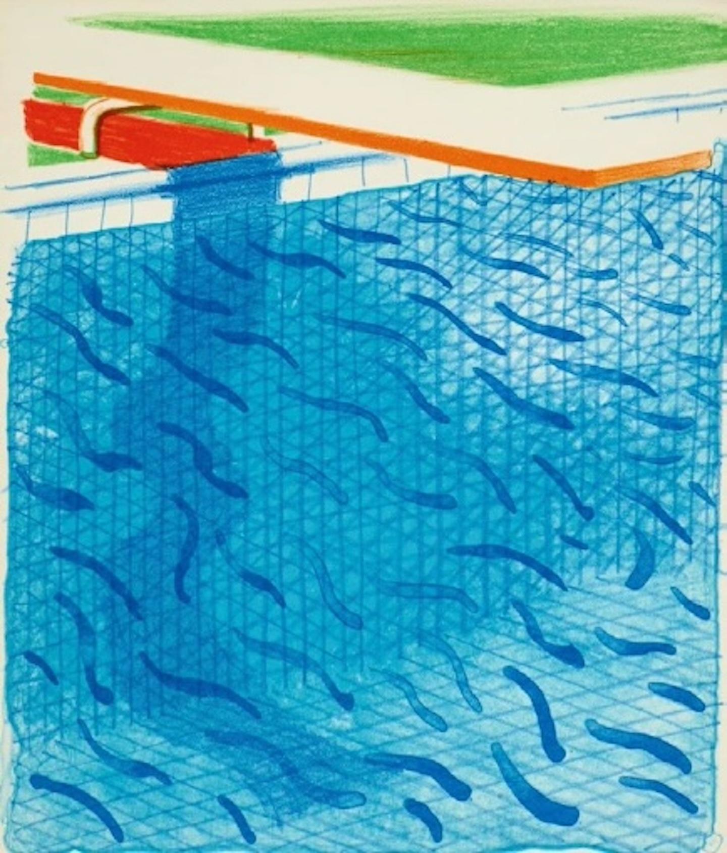 David Hockney Still-Life Print - Pool made with Paper and Blue Ink for Book, from Paper Pools