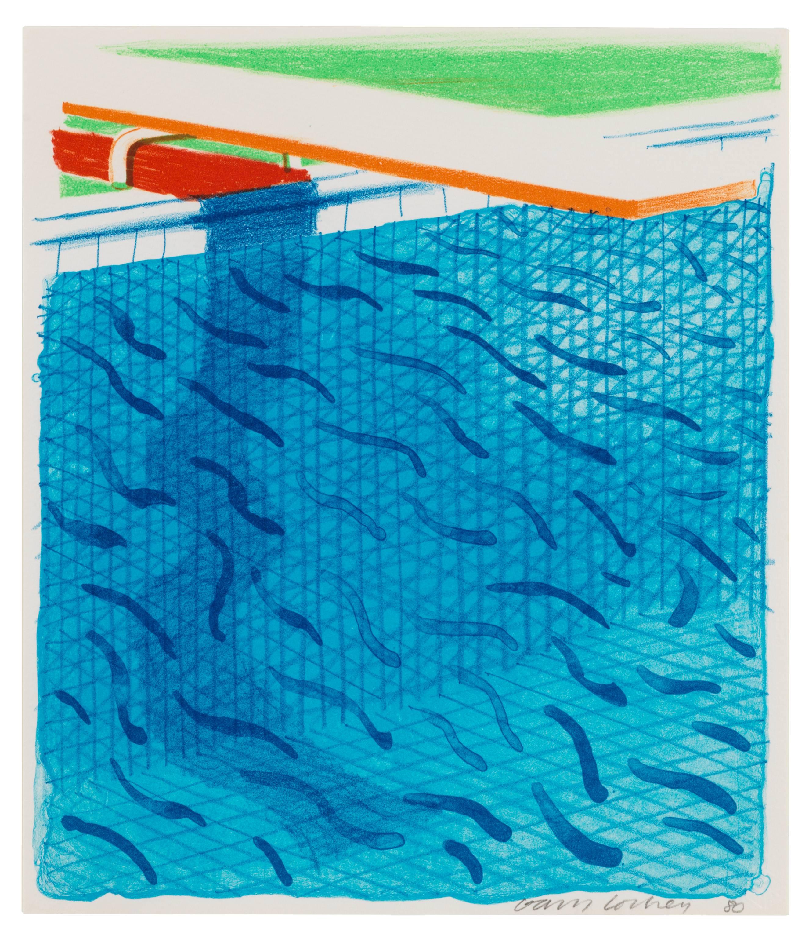 David Hockney Landscape Print - Pool Made with Paper and Blue Ink for Book of Paper Pools