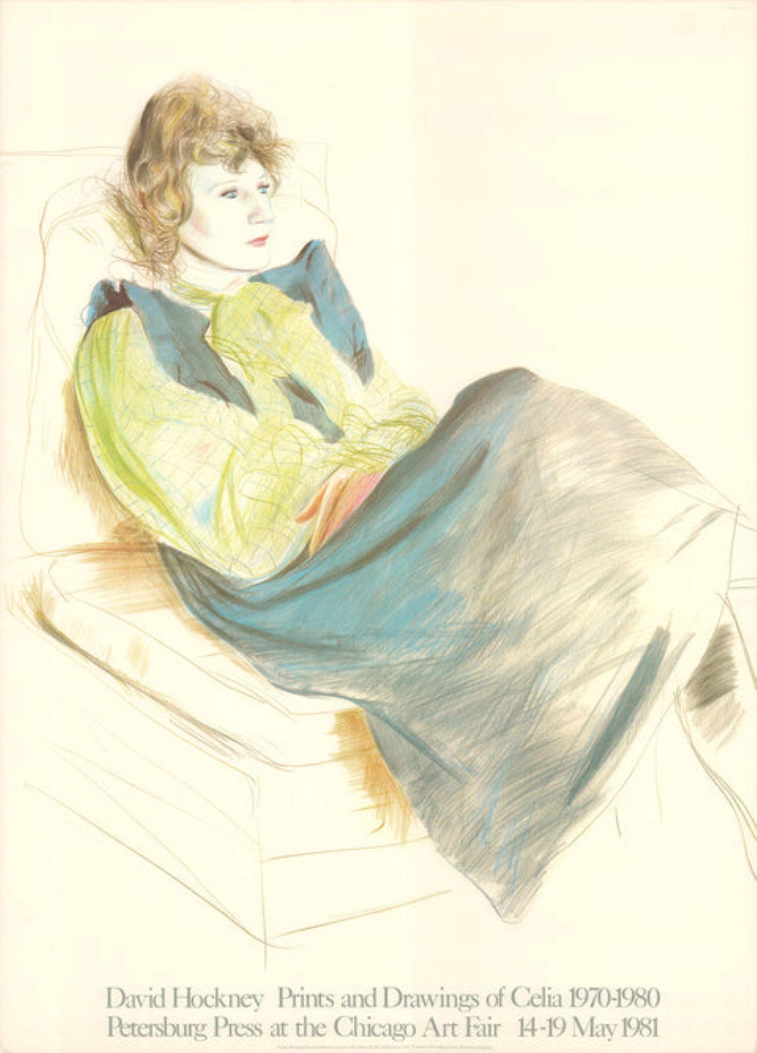 Portrait Of Celia Wearing Checkered Sleeves By David Hockney For Sale 1