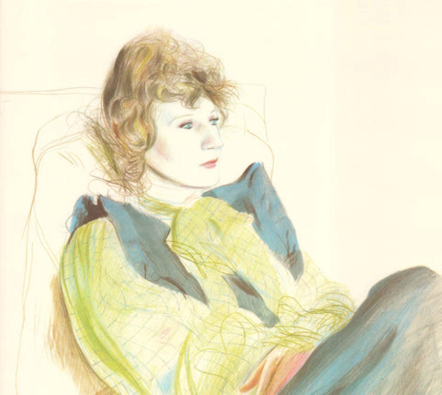 Portrait Of Celia Wearing Checkered Sleeves By David Hockney For Sale 2