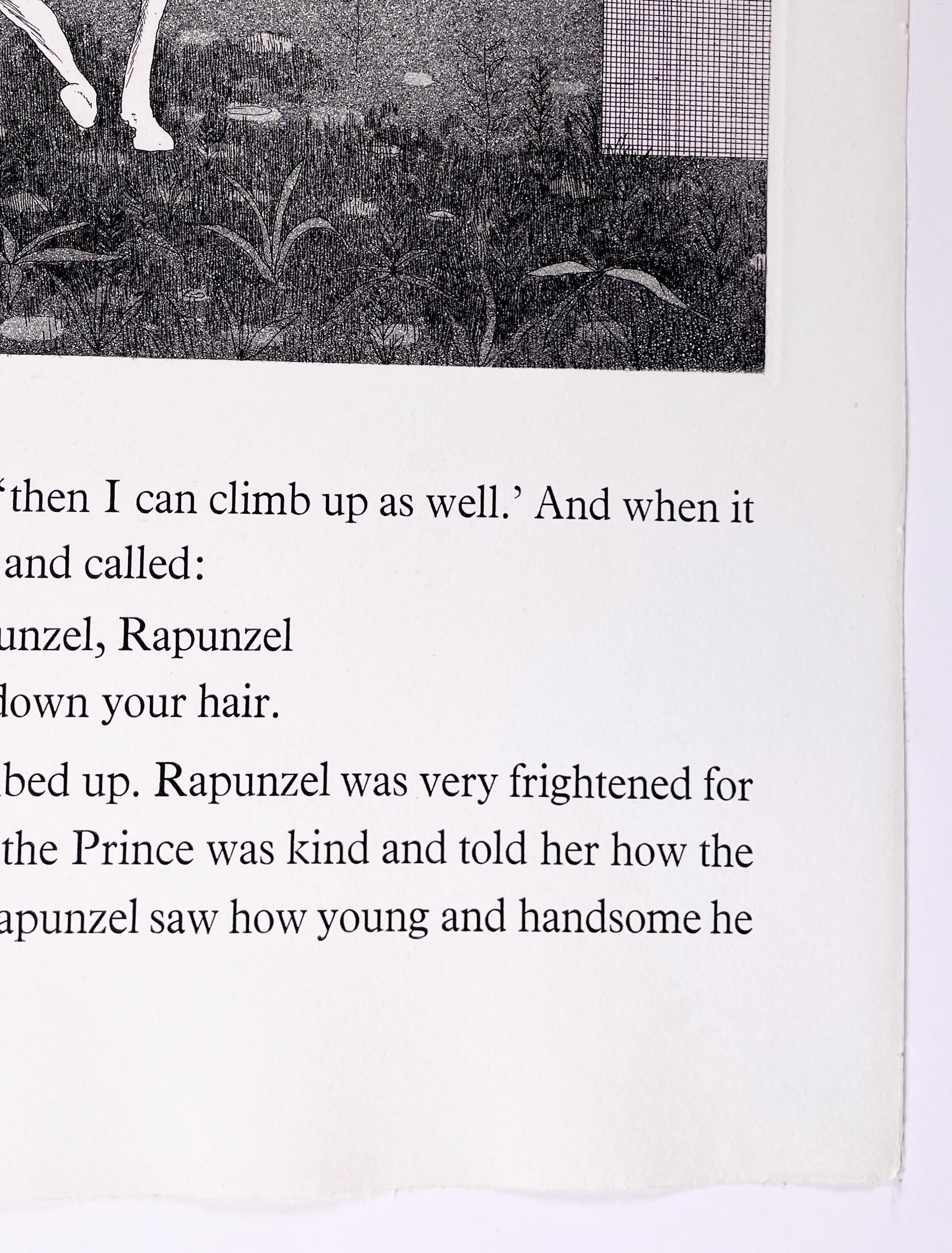 Raiponce, Raiponce laisse tomber tes cheveux (Six contes de fes des frres Grimm) - Gris Figurative Print par David Hockney
