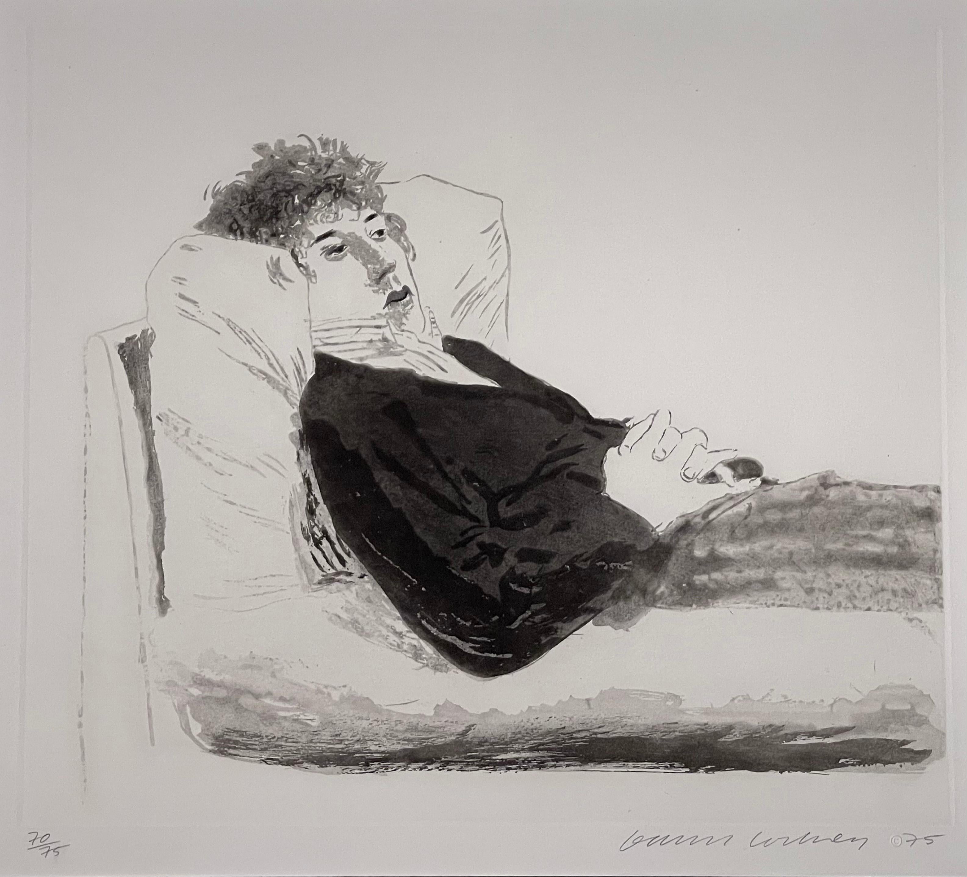 David Hockney Figurative Print – LIEGENDE FIGUR (GREGORY EVANS)