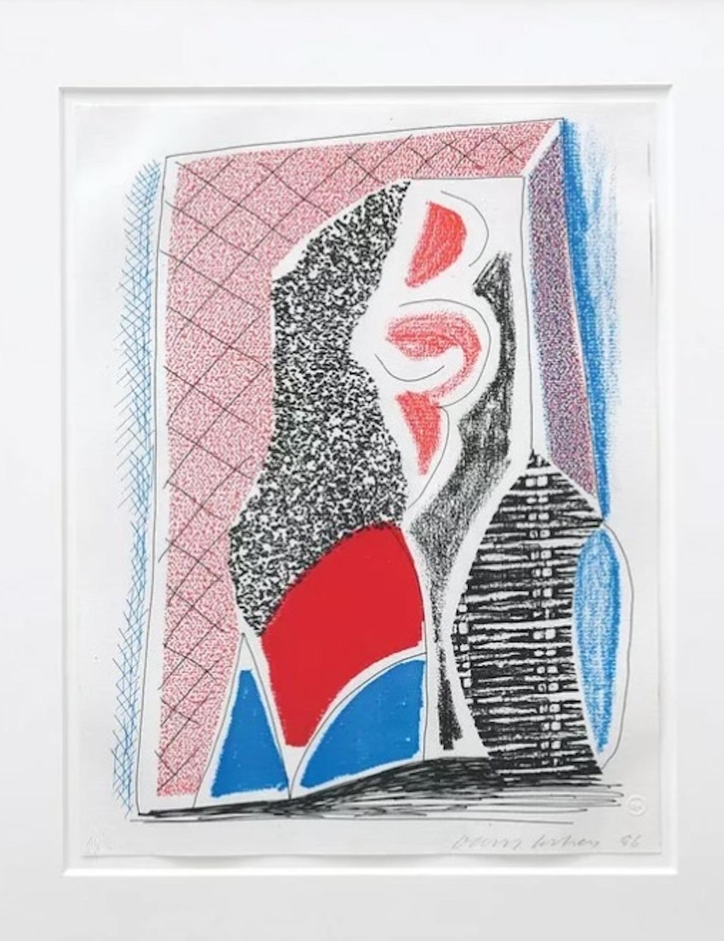 David Hockney Abstract Print - Red, Blue, and Wicker