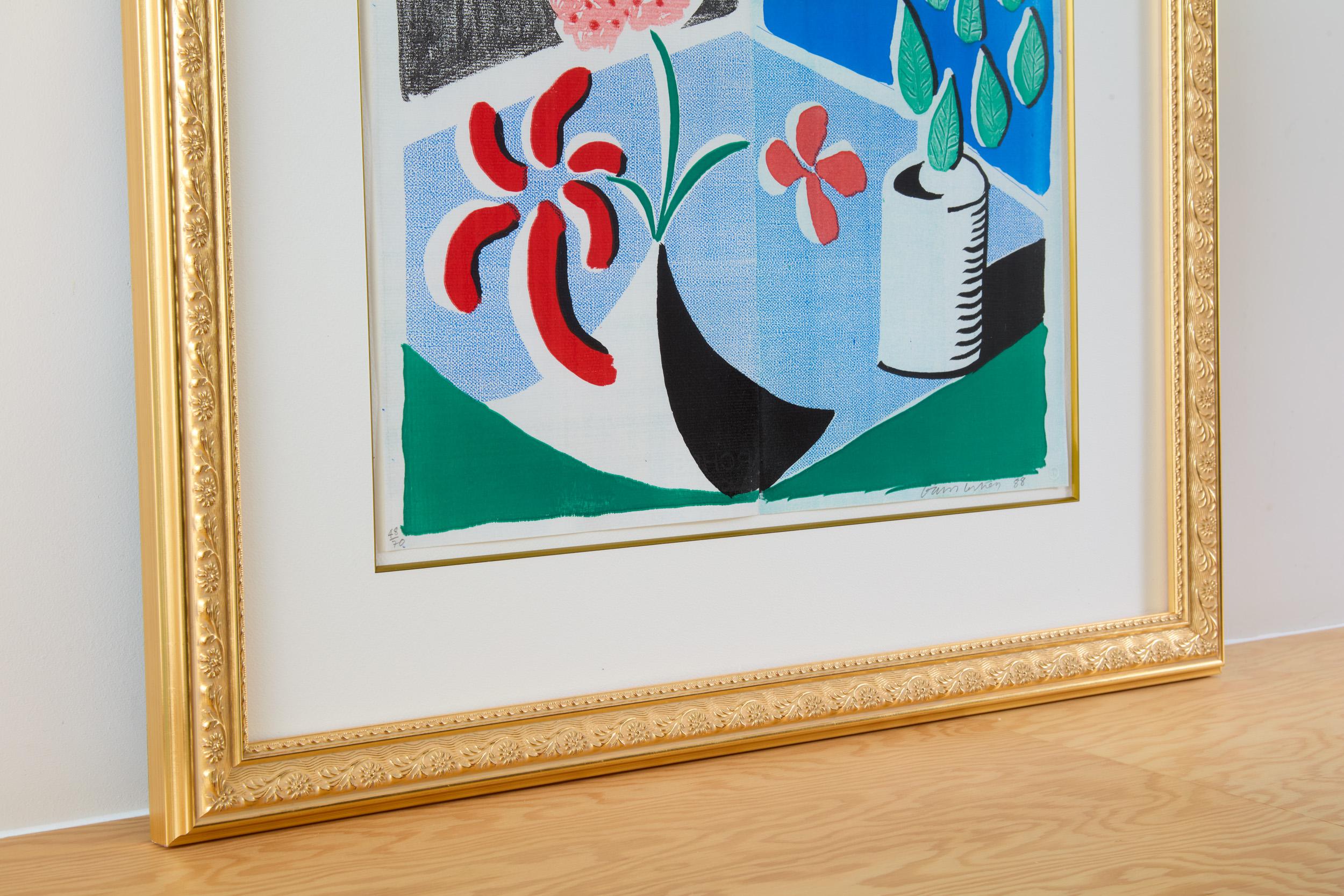 Flores rojas y hojas verdes, Separar -- Imprimir, Hecho en casa, Naturaleza muerta de Hockney - Print Contemporáneo de David Hockney