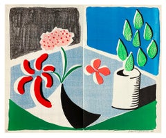 Used Red Flowers & Green Leaves, Separate -- Print, Homemade, Still-life by Hockney