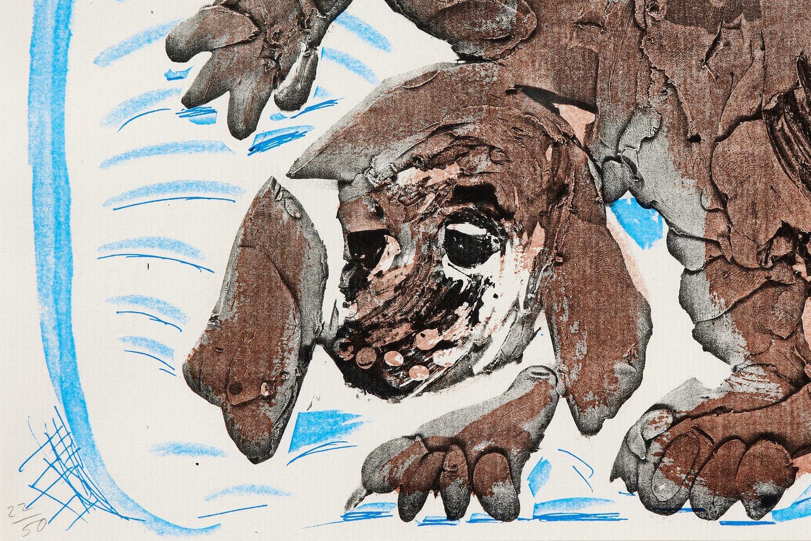 Stanley dans un panier -- Estampe, Fait maison, Teckel, Chien par David Hockney en vente 2