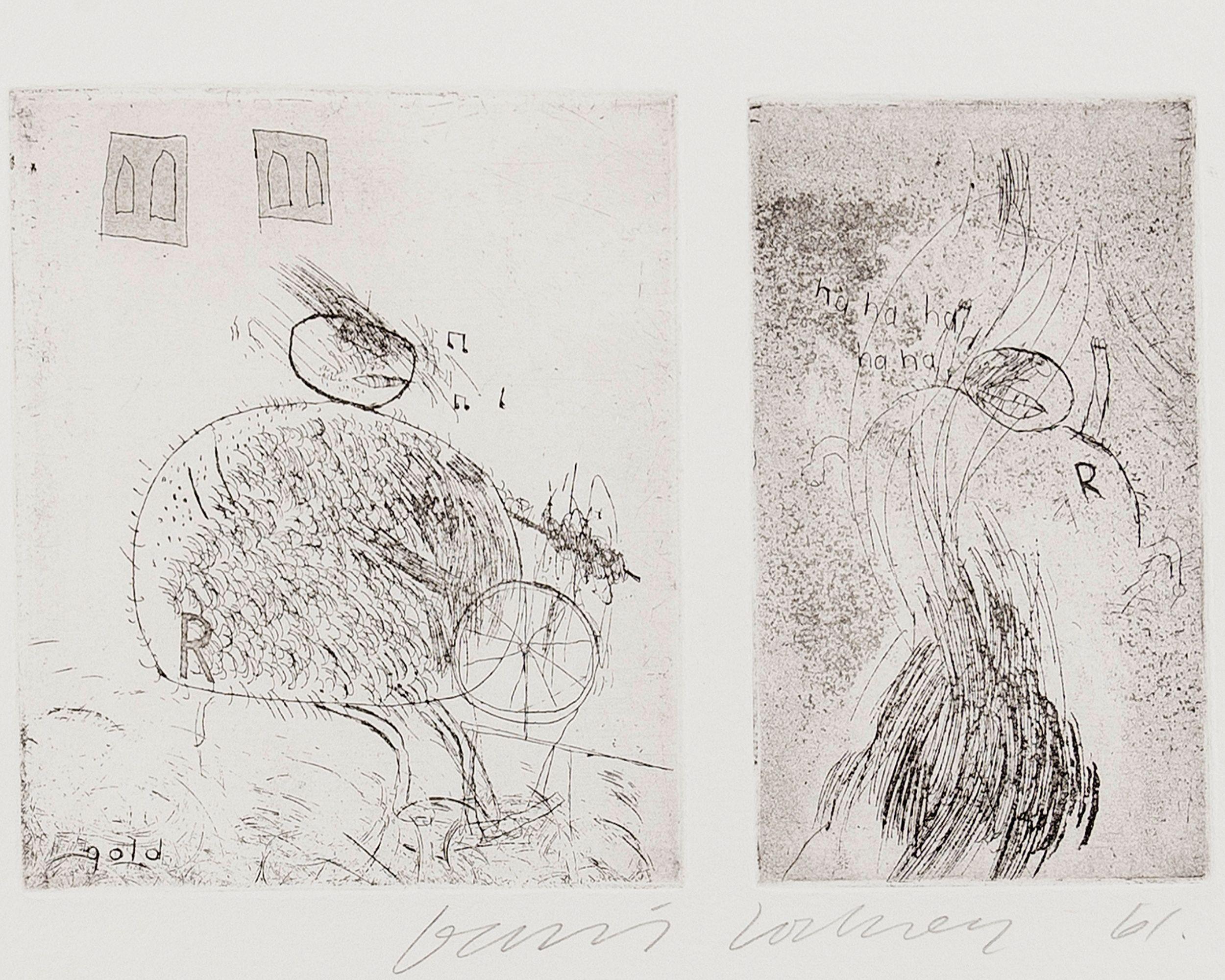 DAVID HOCKNEY
Study for Rumpelstiltskin, 1961
The series of four etchings with aquatint
On one sheet of handmade Crisbrook wove paper
Signed, dated and inscribed A.P.
An artist’s proof apart from the edition of 15
Printed by Maurice Payne,