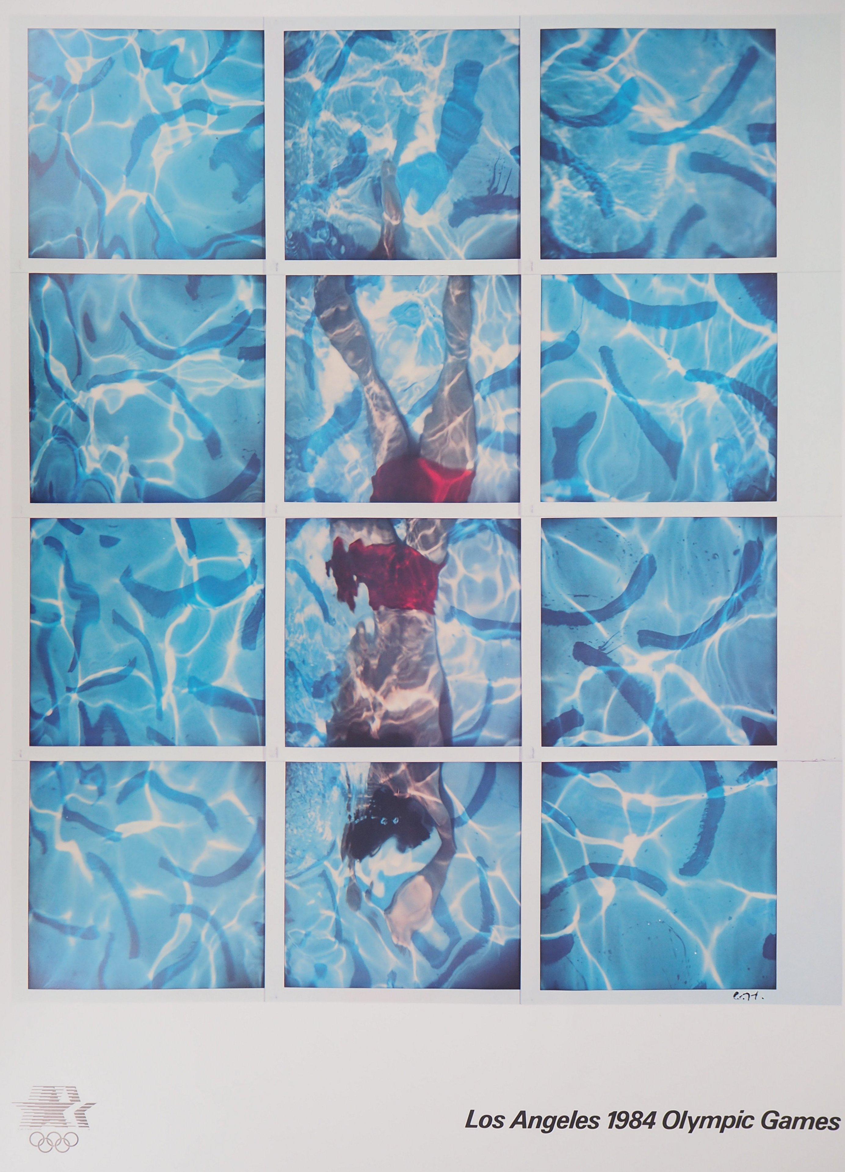 David Hockney Figurative Print - Swimmer / Pool Diver - Offset Lithograph (Olympic Games, Los Angeles 1984)