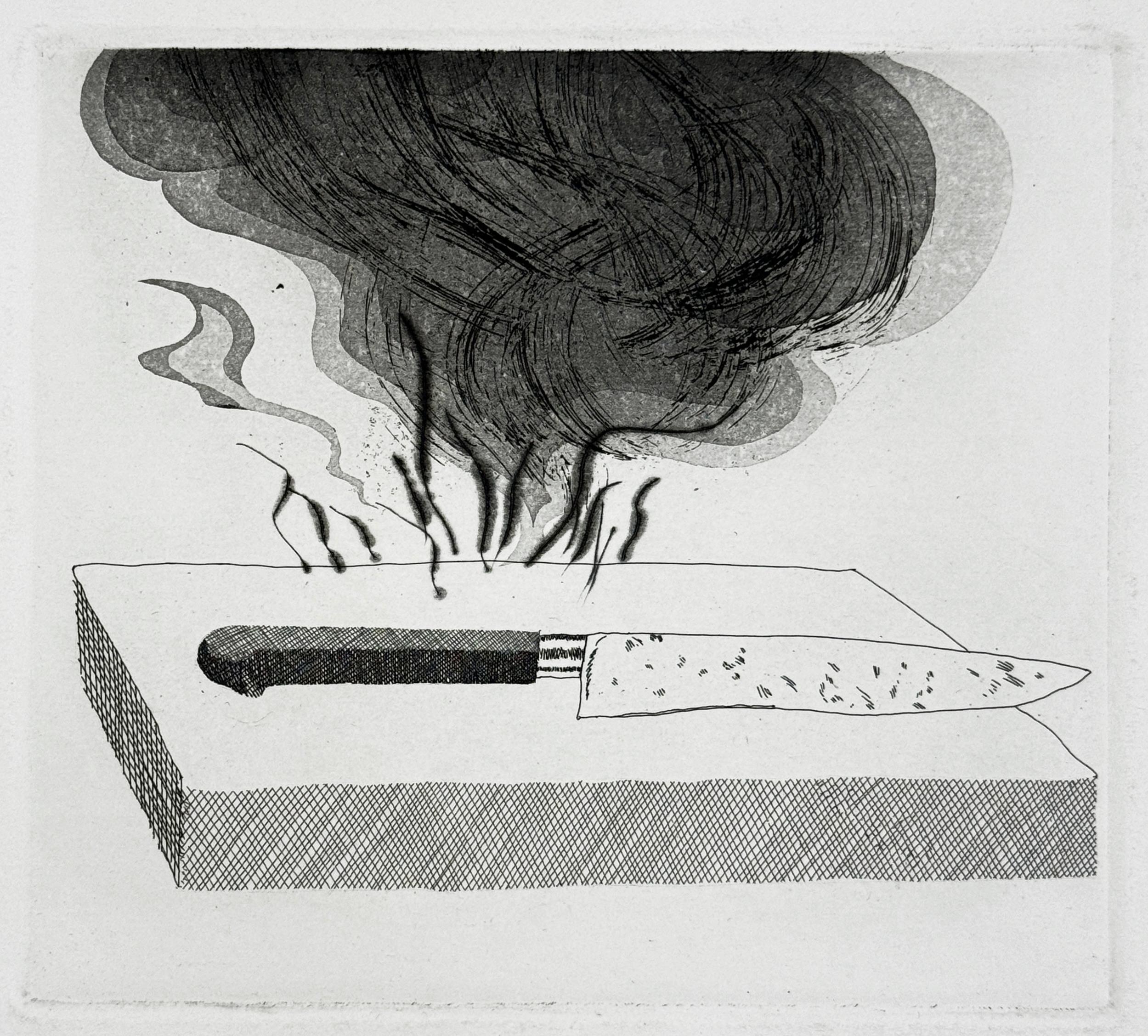 The carpenter's bench, a knife and fire Six David Hockney Brothers Grimm 1